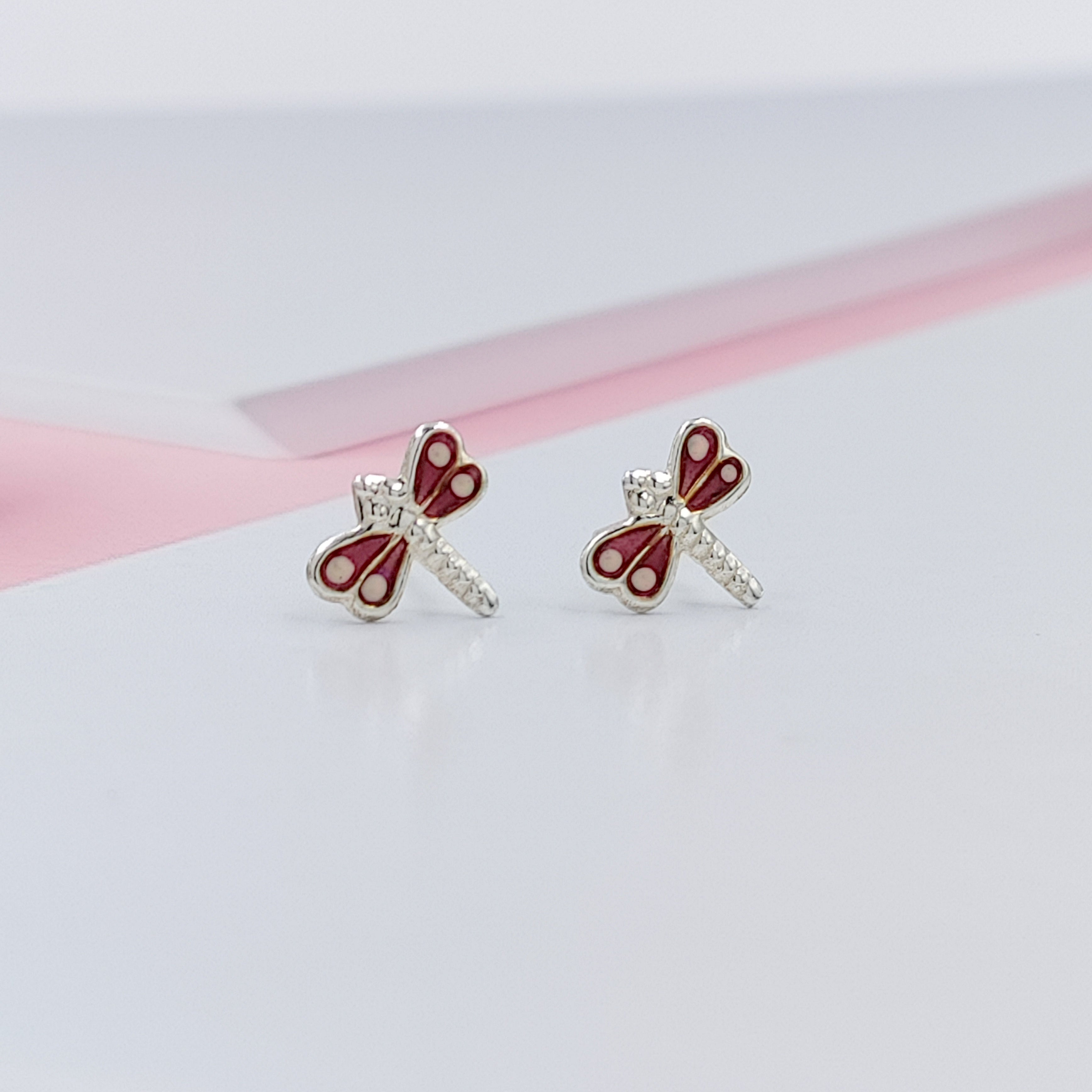 925 Sterling Silver Cute Bees Ear Studs Tiny Insects Earrings Enamel Cartilage Ear Studs Girls Earrings Minimalist Handmade Gift - 8x10 mm