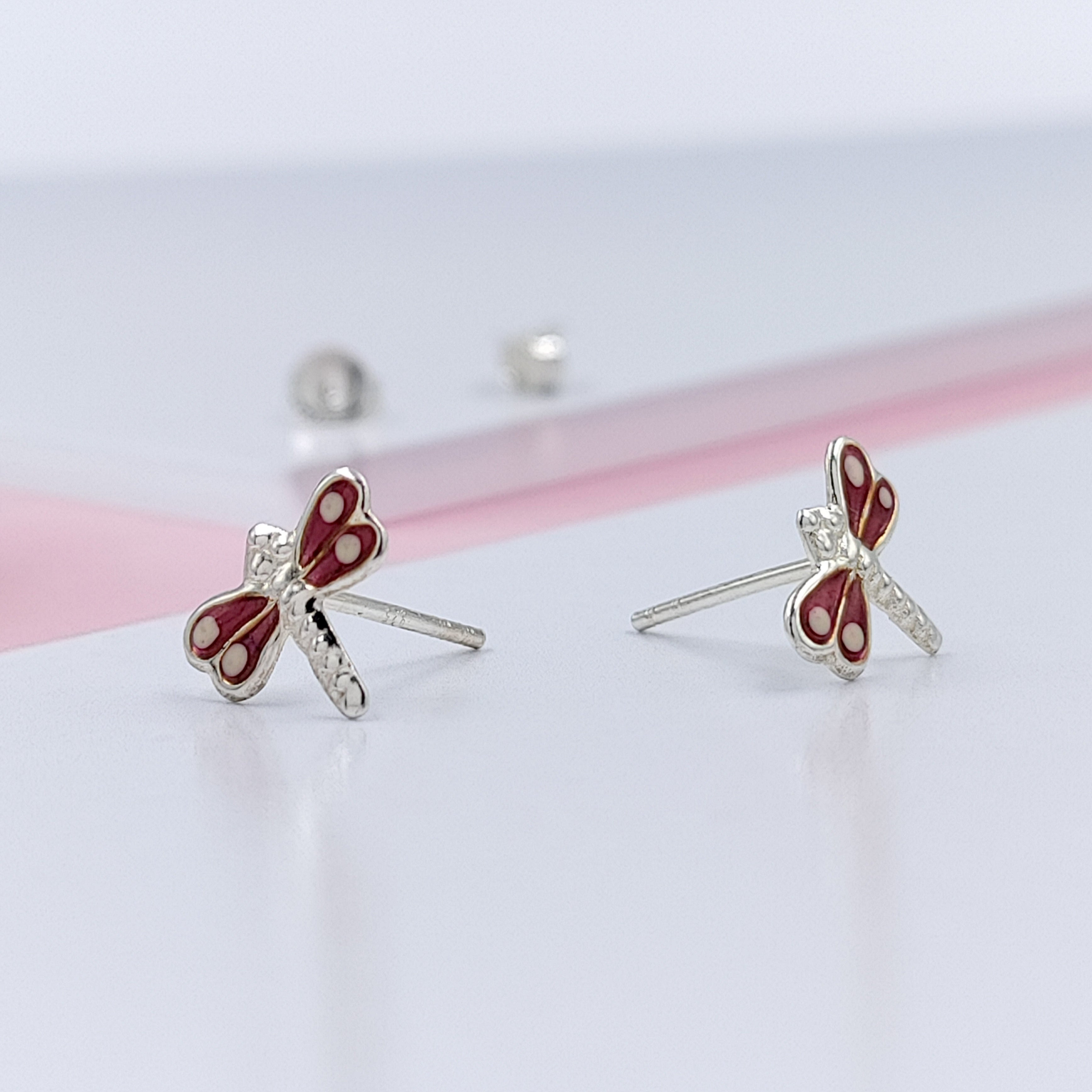925 Sterling Silver Cute Bees Ear Studs Tiny Insects Earrings Enamel Cartilage Gift - 8x10 mm