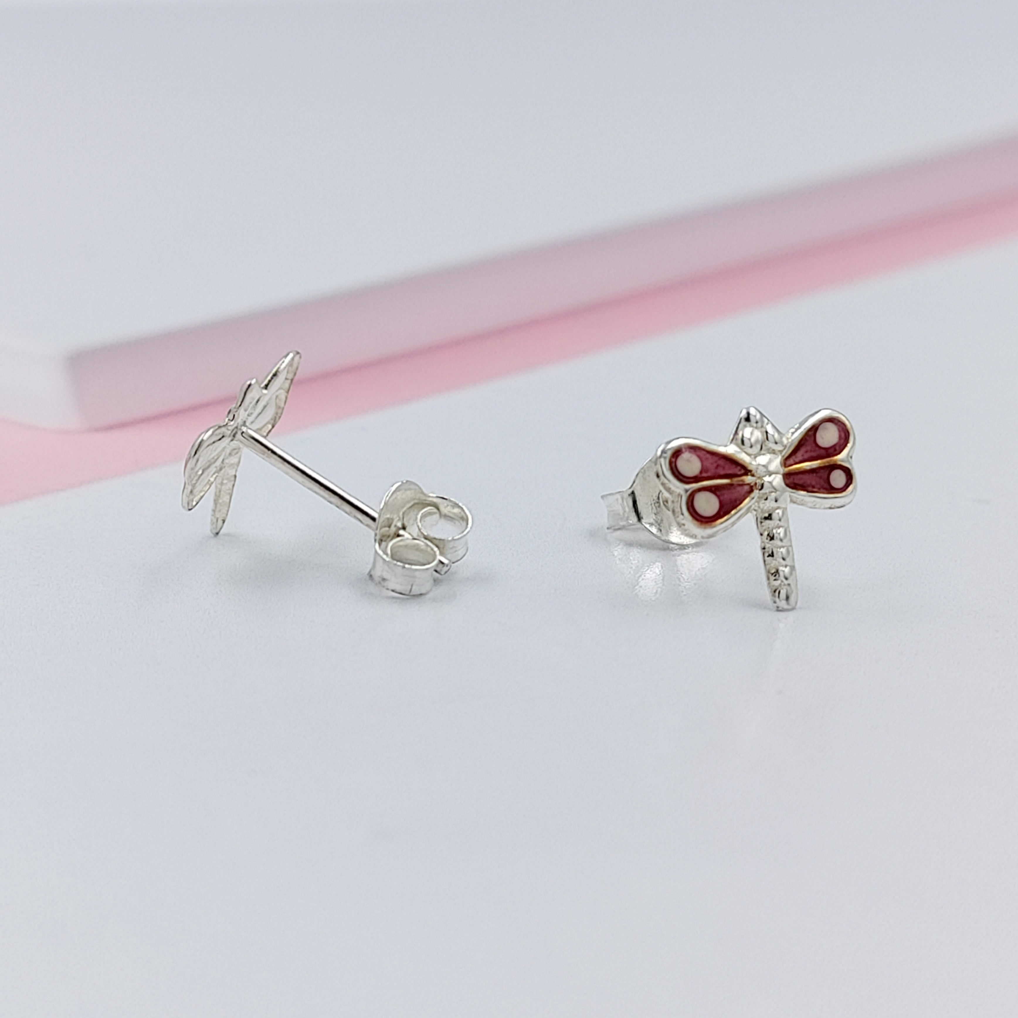 925 Sterling Silver Cute Bees Ear Studs Tiny Insects Earrings Enamel Cartilage Gift - 8x10 mm