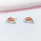 925 Sterling Silver Cute Rainbow Ear Studs Tiny Earrings Enamel Cartilage Ear Studs Girls Earrings Minimalist Handmade Gift - 5x11 mm