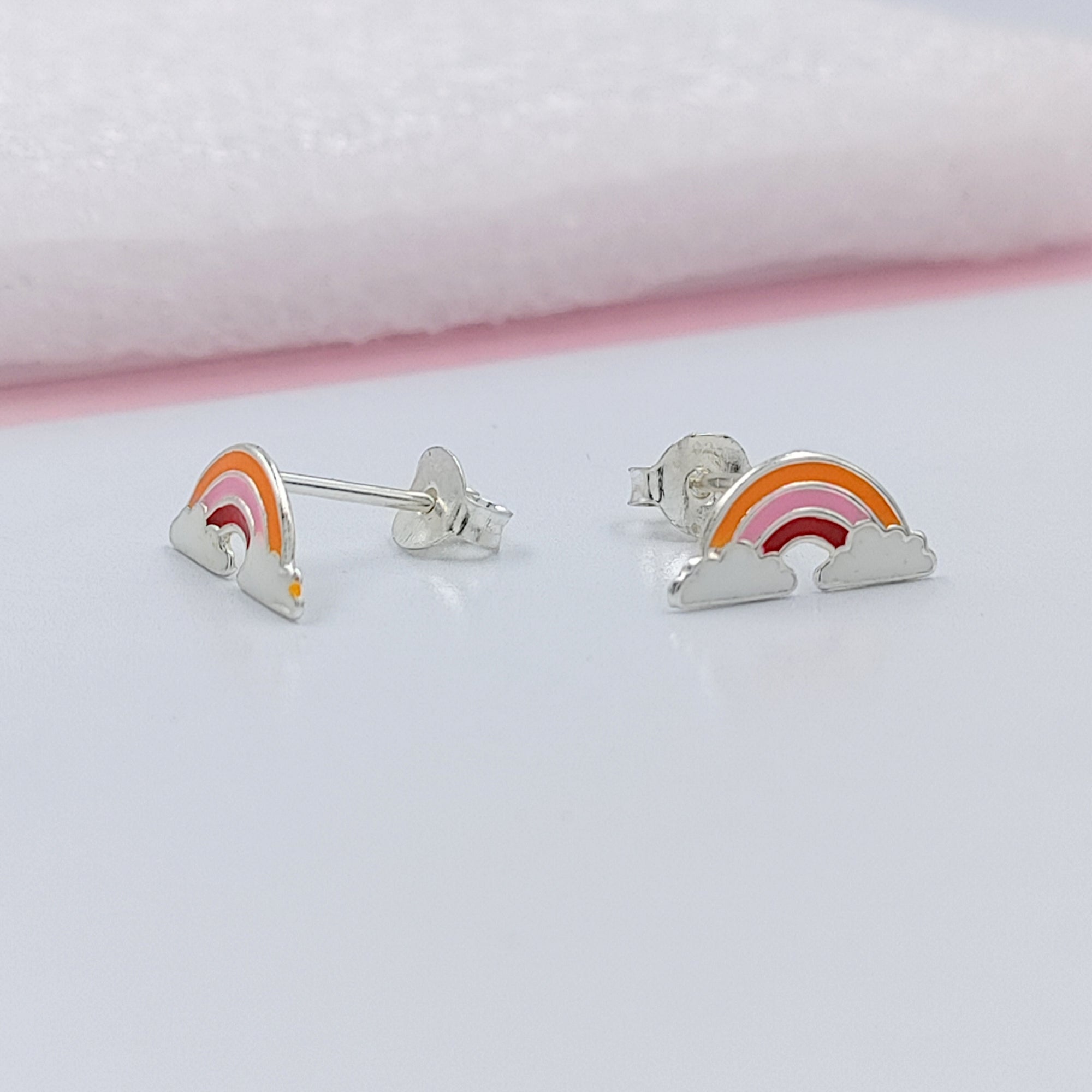 925 Sterling Silver Cute Rainbow Ear Studs Tiny Earrings Enamel Cartilage Ear Studs Girls Earrings Minimalist Handmade Gift - 5x11 mm