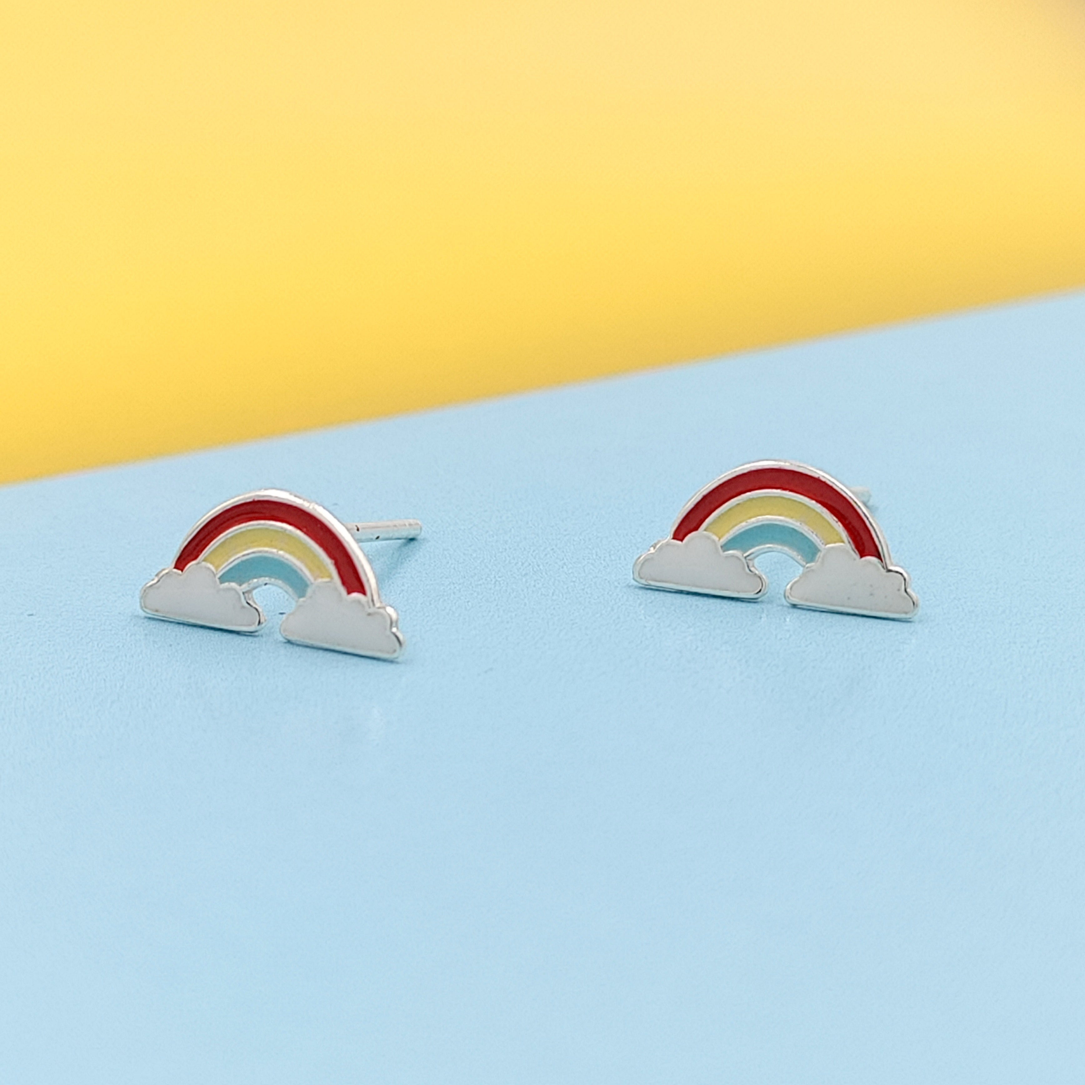 925 Sterling Silver Cute Rainbow Ear Studs Tiny Earrings Enamel Cartilage Ear Studs Girls Earrings Minimalist Handmade Gift - 5x11 mm