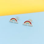 925 Sterling Silver Cute Rainbow Ear Studs Tiny Earrings Enamel Cartilage Ear Studs Girls Earrings Minimalist Handmade Gift - 5x11 mm