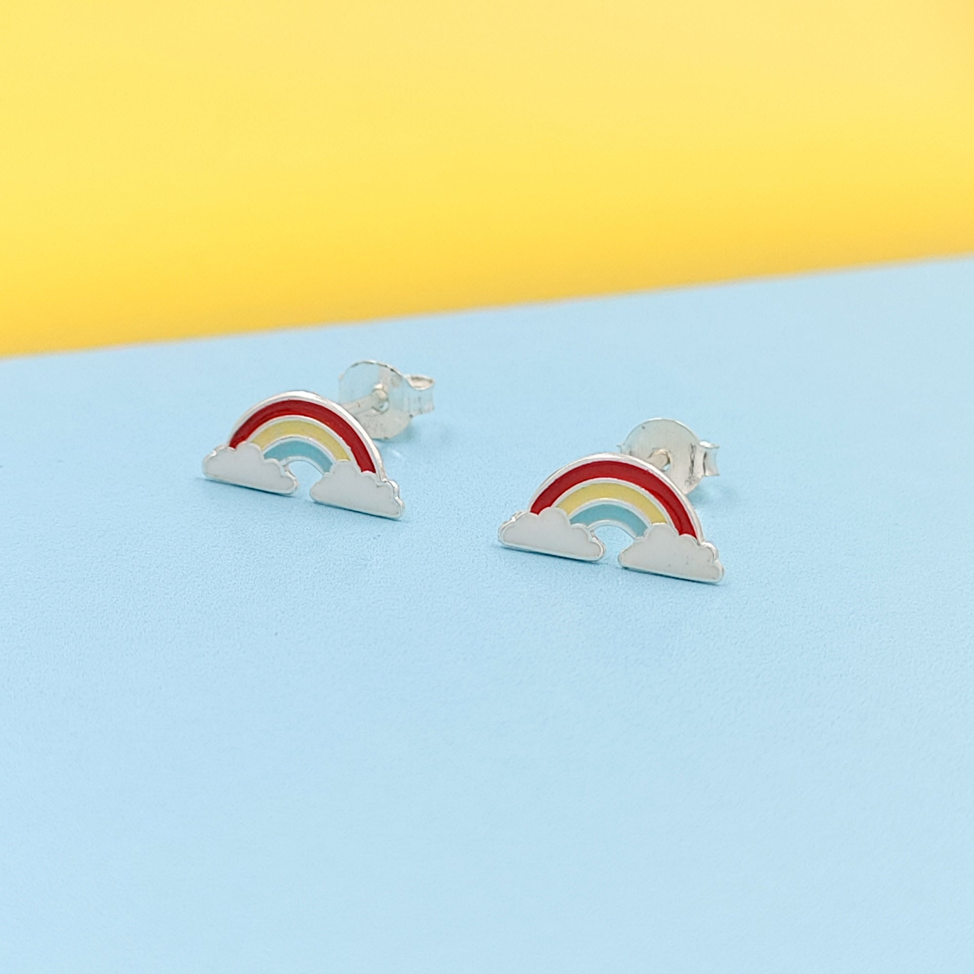 925 Sterling Silver Cute Rainbow Ear Studs Tiny Earrings Enamel Cartilage Ear Studs Girls Earrings Minimalist Handmade Gift - 5x11 mm