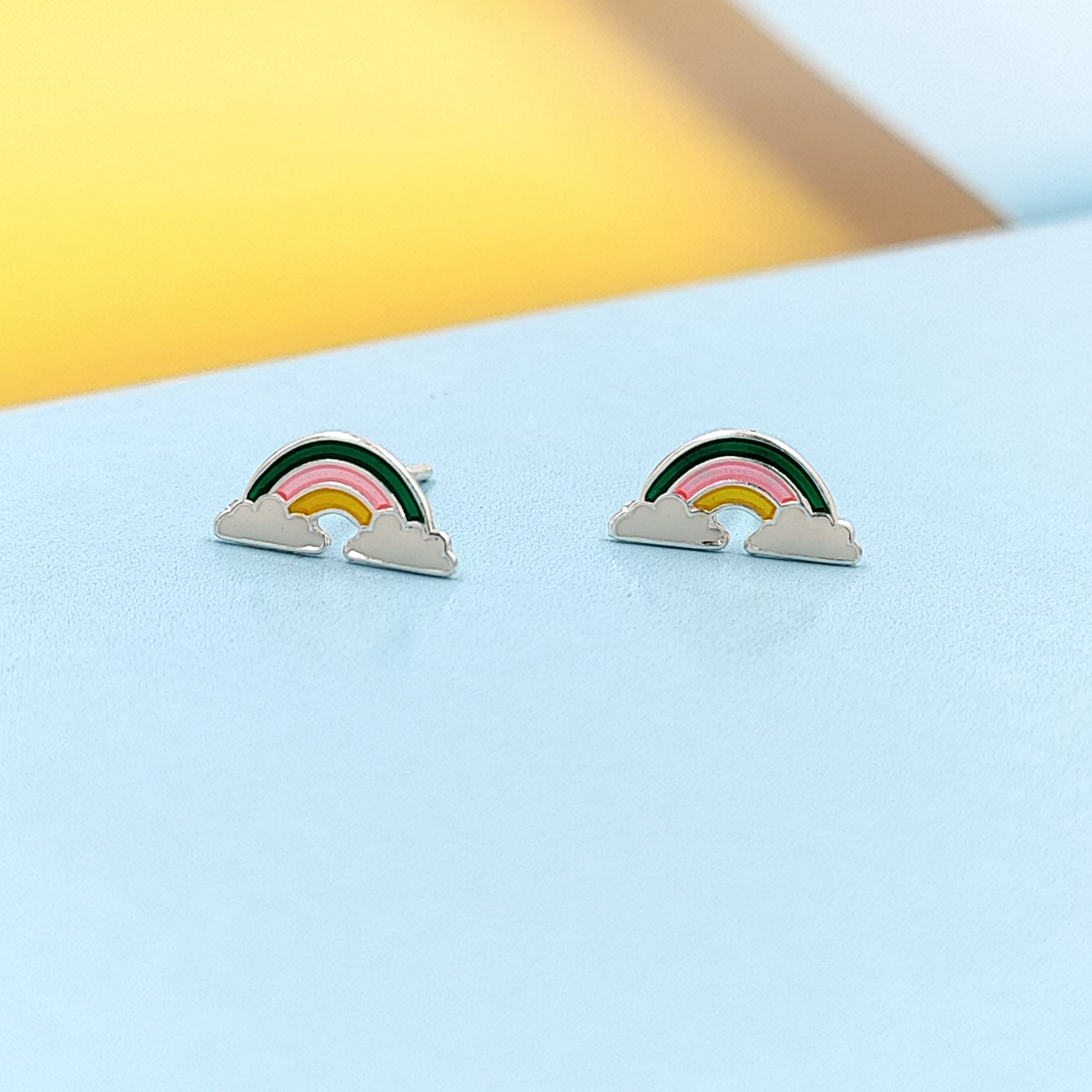 925 Sterling Silver Cute Rainbow Ear Studs Tiny Earrings Enamel Cartilage Ear Studs Girls Earrings Minimalist Handmade Gift - 5x11 mm