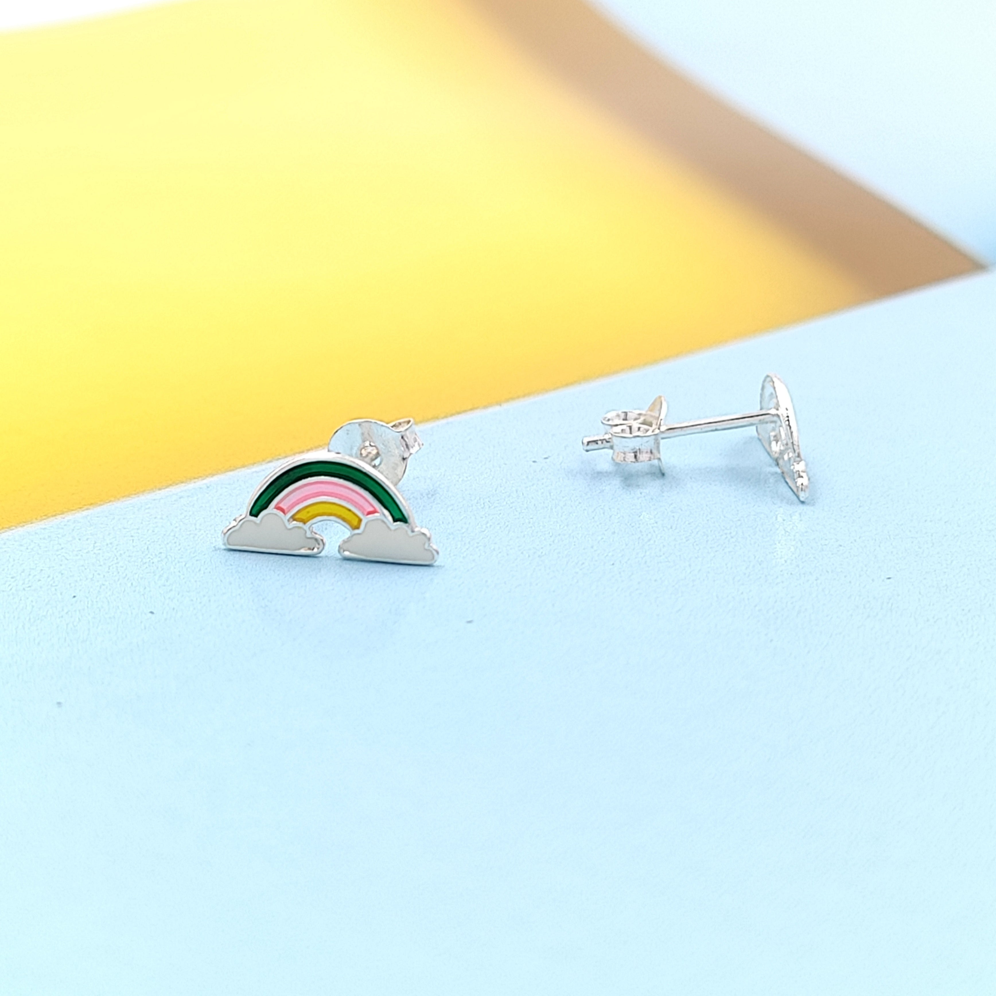 925 Sterling Silver Cute Rainbow Ear Studs Tiny Earrings Enamel Cartilage Ear Studs Gift - 5x11 mm
