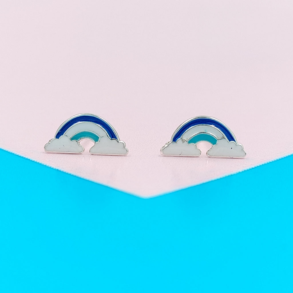 925 Sterling Silver Cute Rainbow Ear Studs Tiny Earrings Enamel Cartilage Ear Studs Girls Earrings Minimalist Handmade Gift - 5x11 mm