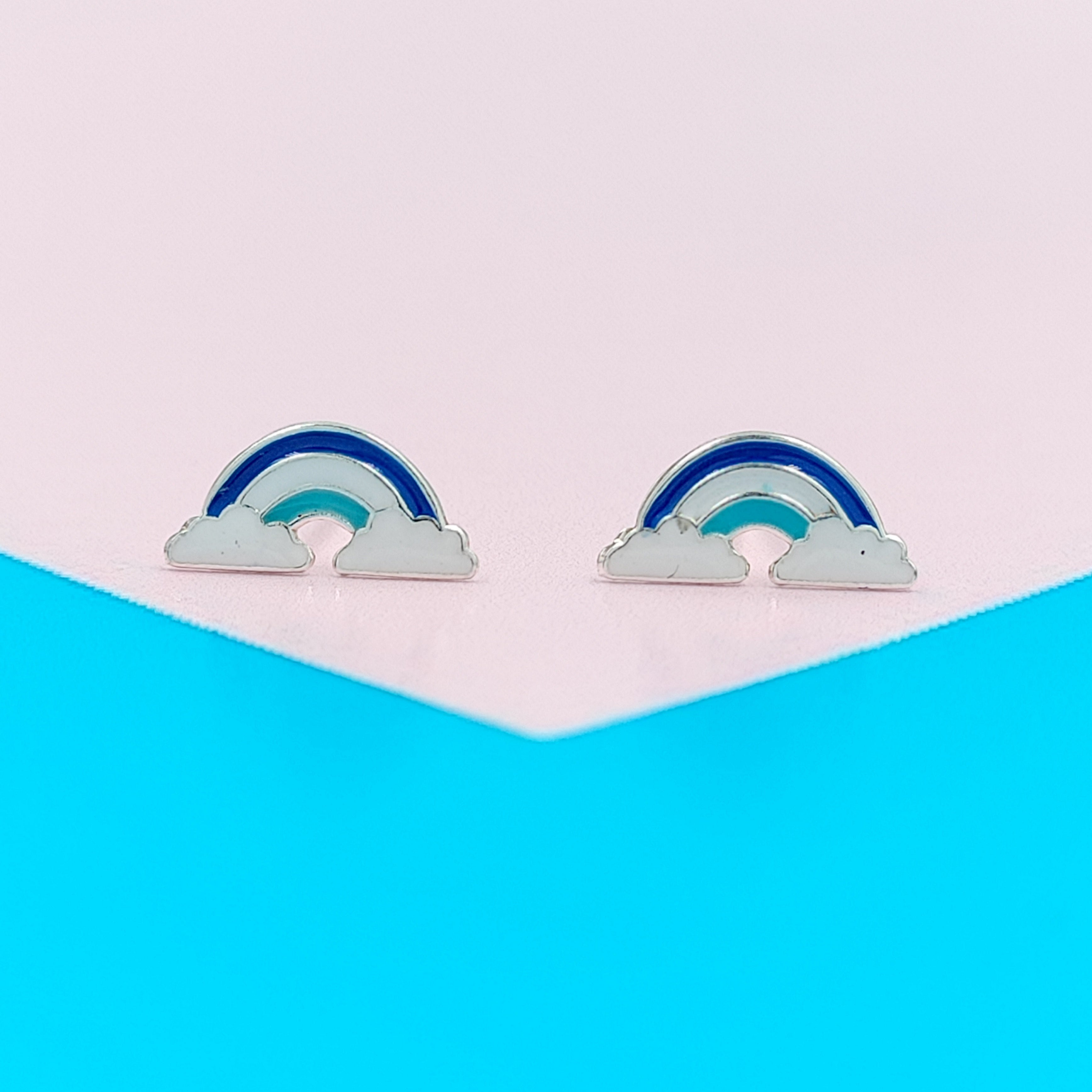 925 Sterling Silver Cute Rainbow Ear Studs Tiny Earrings Enamel Cartilage Ear Studs Girls Earrings Minimalist Handmade Gift - 5x11 mm