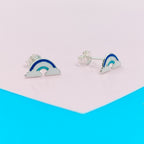 925 Sterling Silver Cute Rainbow Ear Studs Tiny Earrings Enamel Cartilage Ear Studs Girls Earrings Minimalist Handmade Gift - 5x11 mm