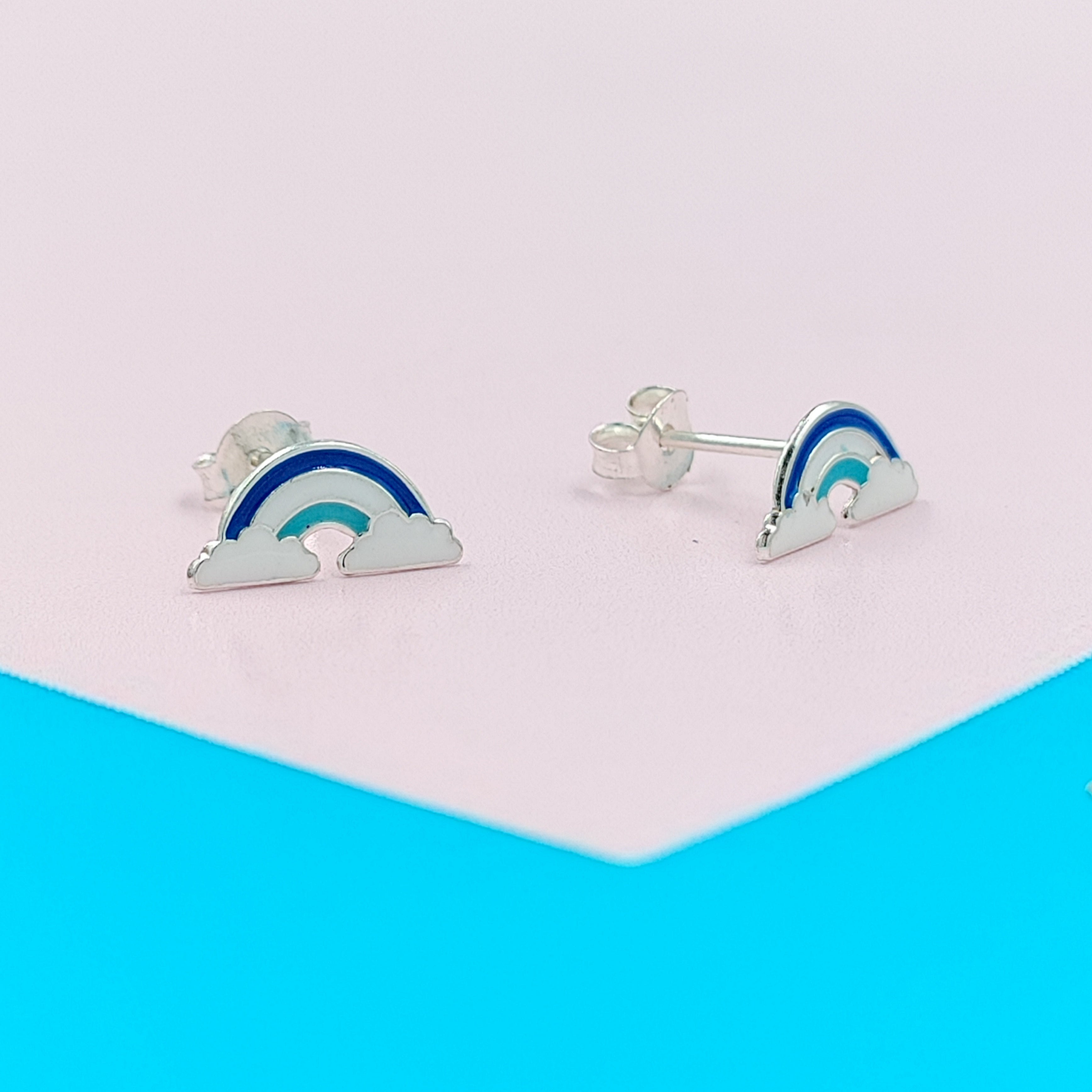 925 Sterling Silver Cute Rainbow Ear Studs Tiny Earrings Enamel Cartilage Ear Studs Gift - 5x11 mm