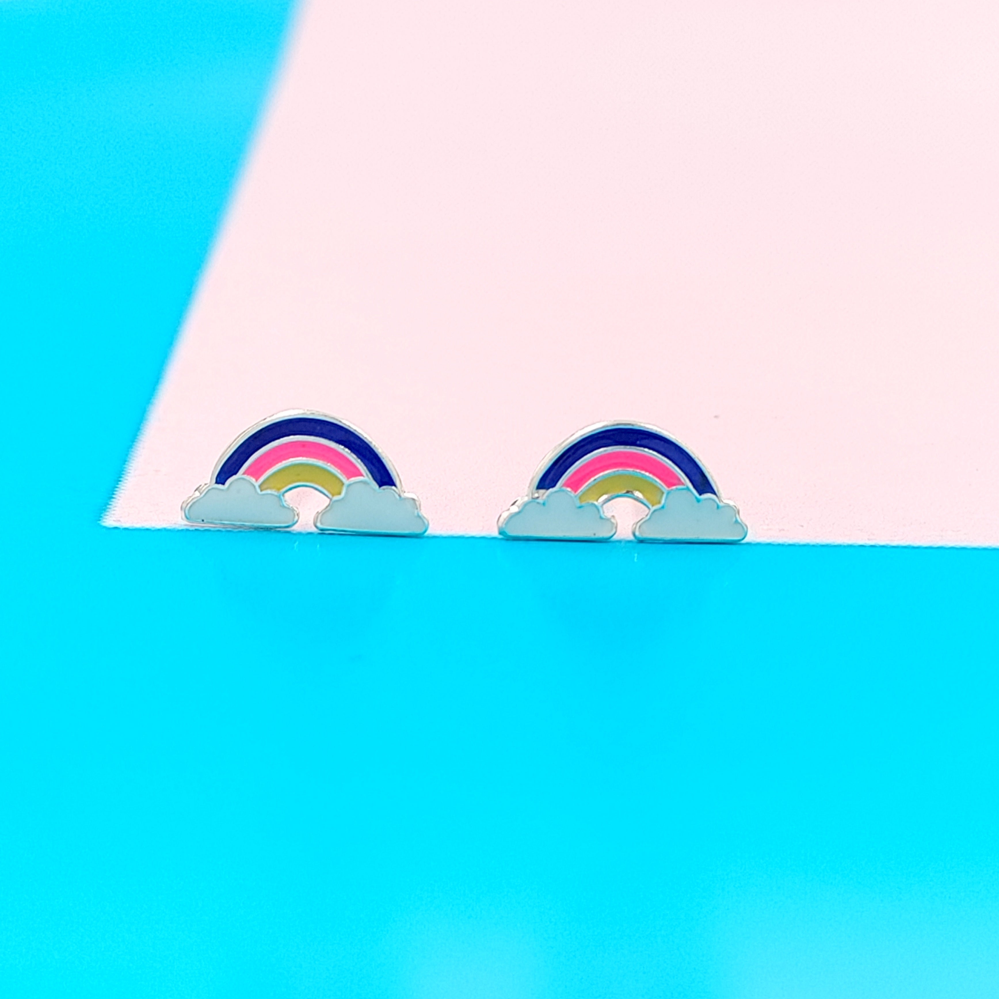 925 Sterling Silver Cute Rainbow Ear Studs Tiny Earrings Enamel Cartilage Ear Studs Girls Earrings Minimalist Handmade Gift - 5x11 mm