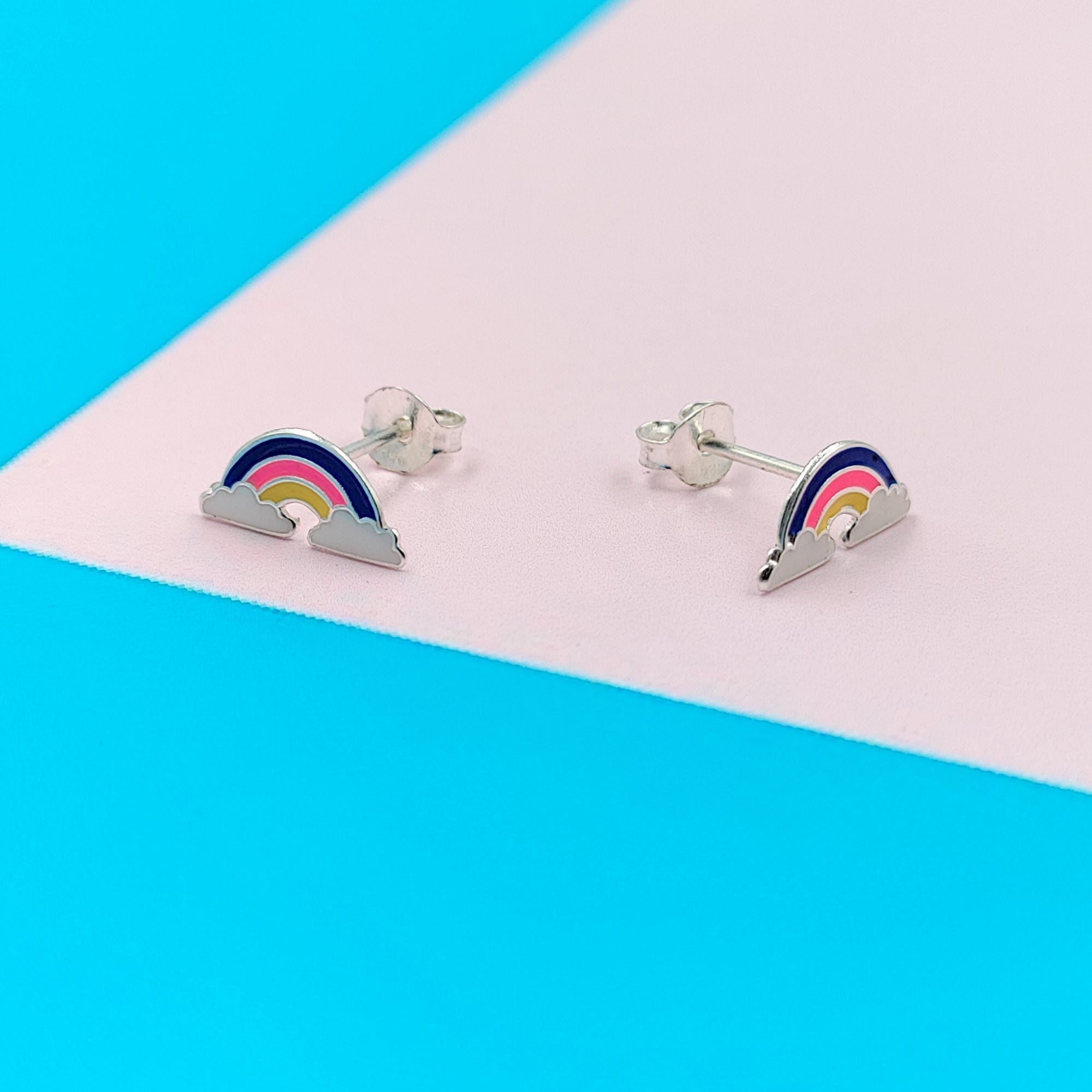 925 Sterling Silver Cute Rainbow Ear Studs Tiny Earrings Enamel Cartilage Ear Studs Girls Earrings Minimalist Handmade Gift - 5x11 mm