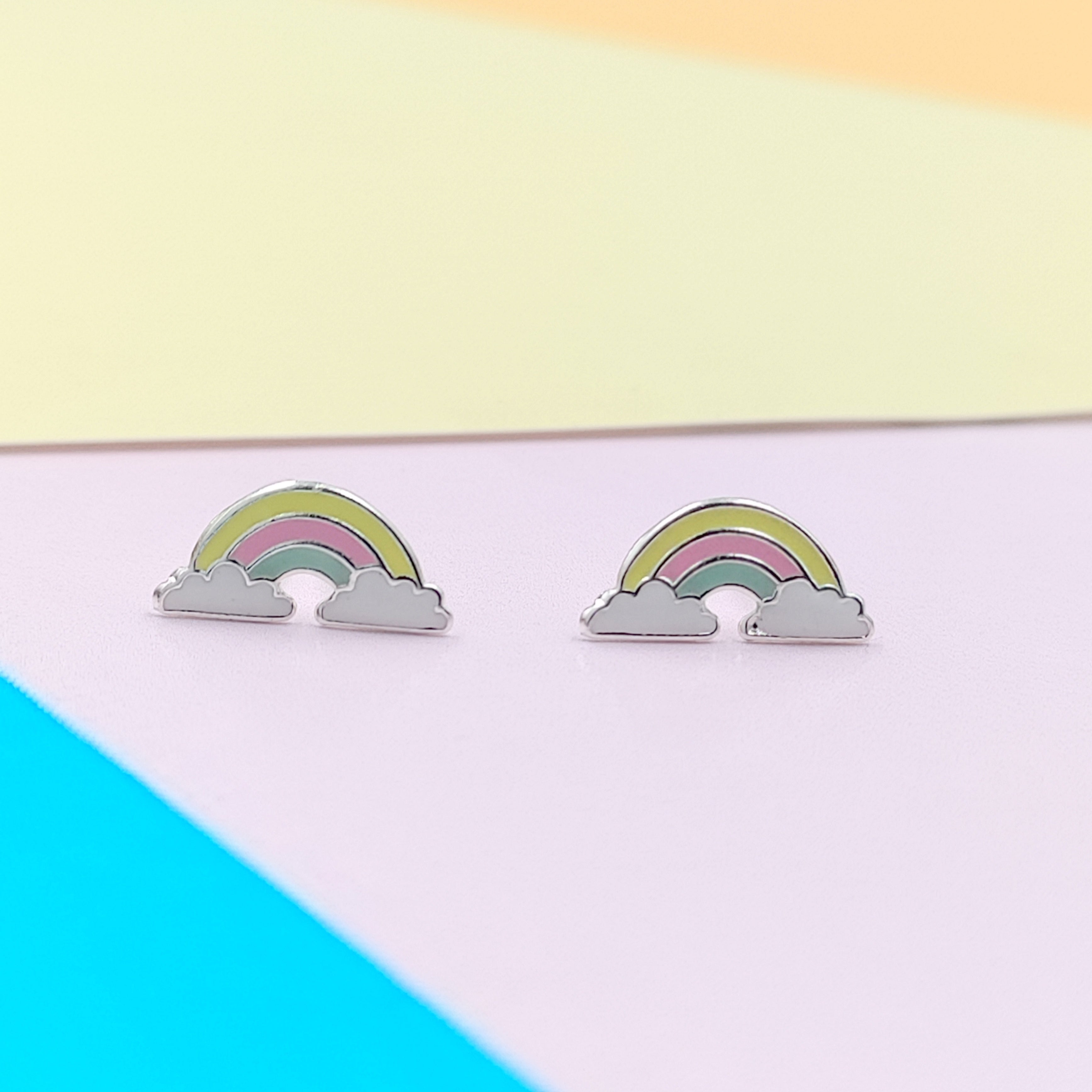 925 Sterling Silver Cute Rainbow Ear Studs Tiny Earrings Enamel Cartilage Ear Studs Girls Earrings Minimalist Handmade Gift - 5x11 mm