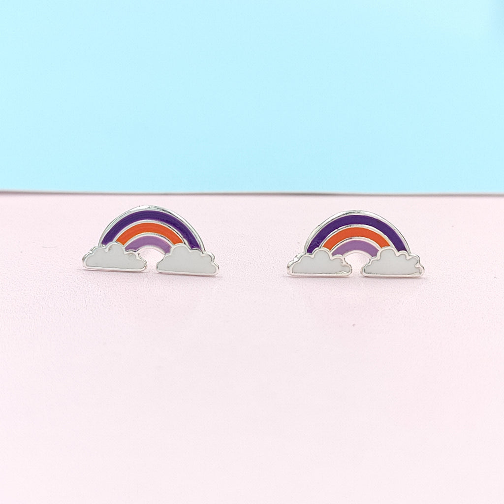 925 Sterling Silver Cute Rainbow Ear Studs Tiny Earrings Enamel Cartilage Ear Studs Girls Earrings Minimalist Handmade Gift - 5x11 mm