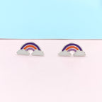 925 Sterling Silver Cute Rainbow Ear Studs Tiny Earrings Enamel Cartilage Ear Studs Girls Earrings Minimalist Handmade Gift - 5x11 mm