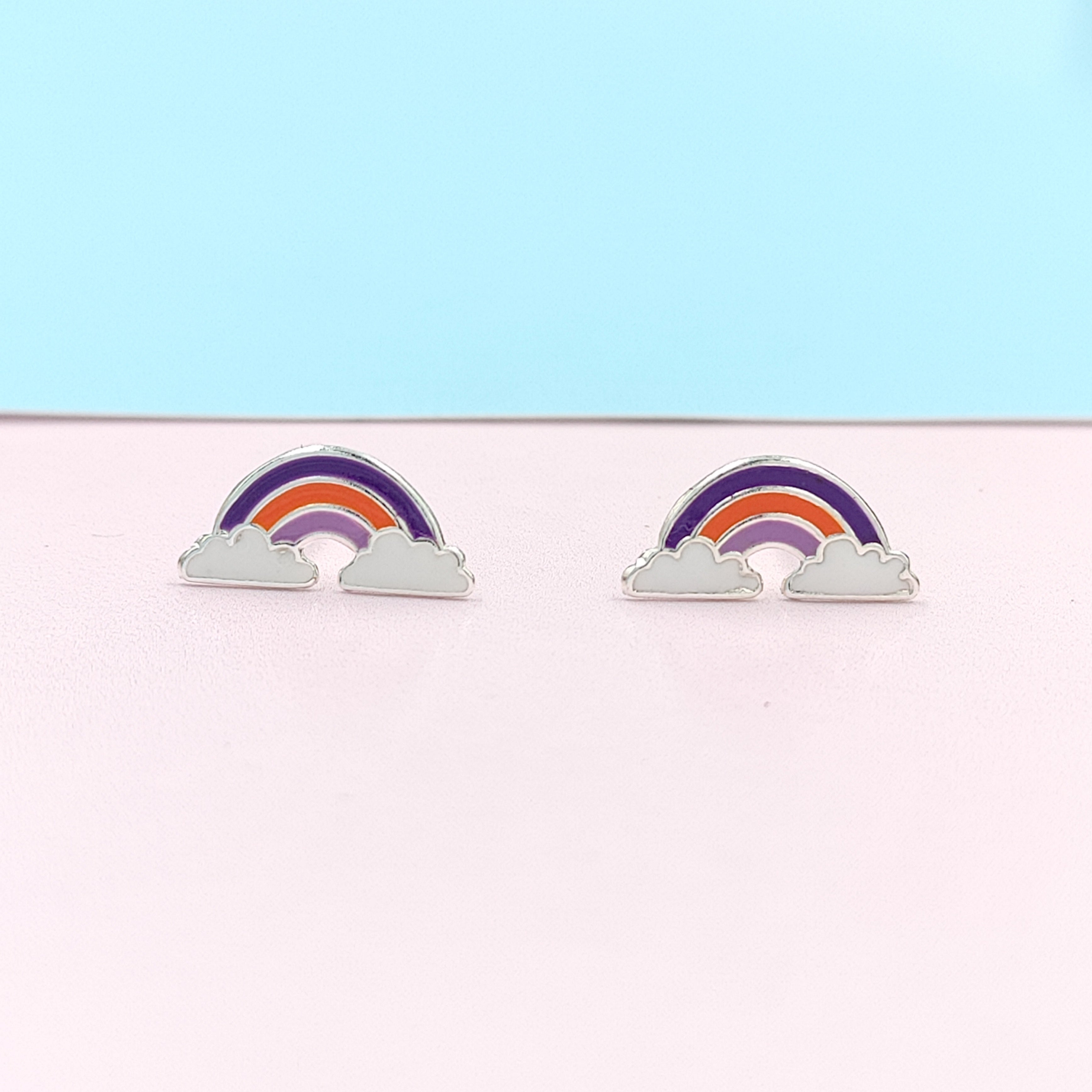 925 Sterling Silver Cute Rainbow Ear Studs Tiny Earrings Enamel Cartilage Ear Studs Girls Earrings Minimalist Handmade Gift - 5x11 mm