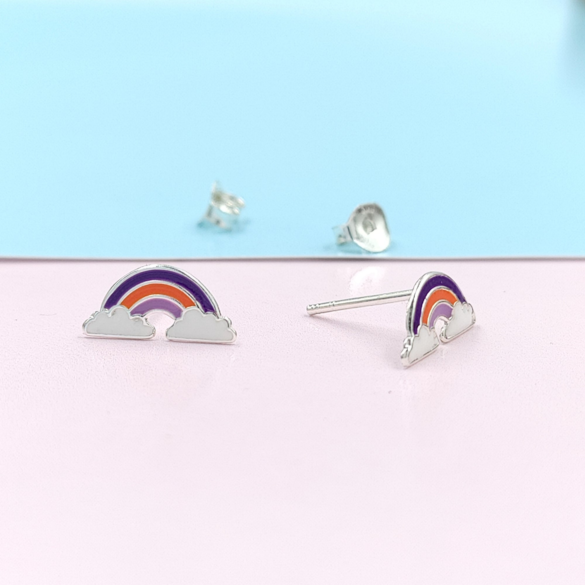 925 Sterling Silver Cute Rainbow Ear Studs Tiny Earrings Enamel Cartilage Ear Studs Girls Earrings Minimalist Handmade Gift - 5x11 mm