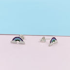 925 Sterling Silver Cute Rainbow Ear Studs Tiny Earrings Enamel Cartilage Ear Studs Girls Earrings Minimalist Handmade Gift - 5x11 mm