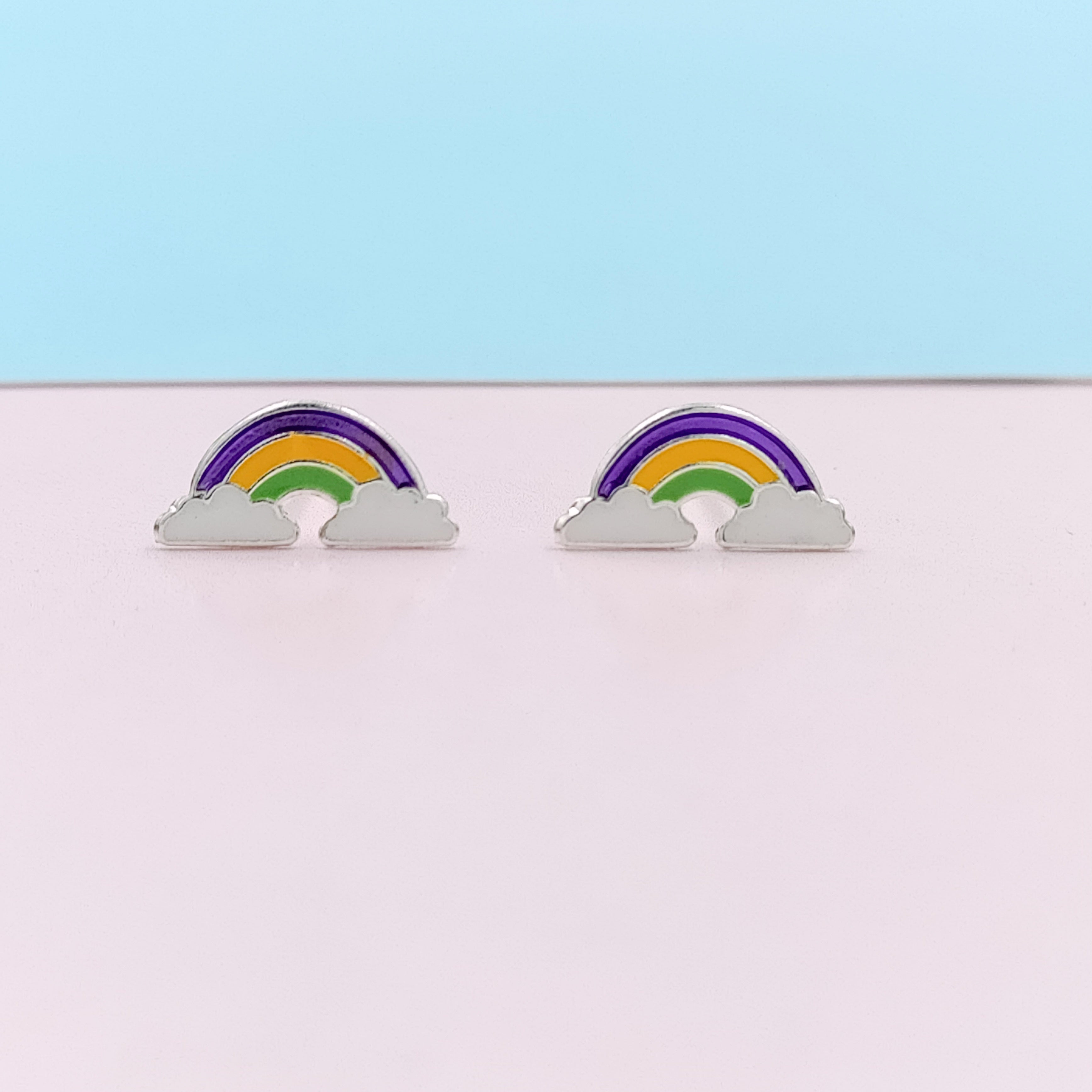 925 Sterling Silver Cute Rainbow Ear Studs Tiny Earrings Enamel Cartilage Ear Studs Girls Earrings Minimalist Handmade Gift - 5x11 mm