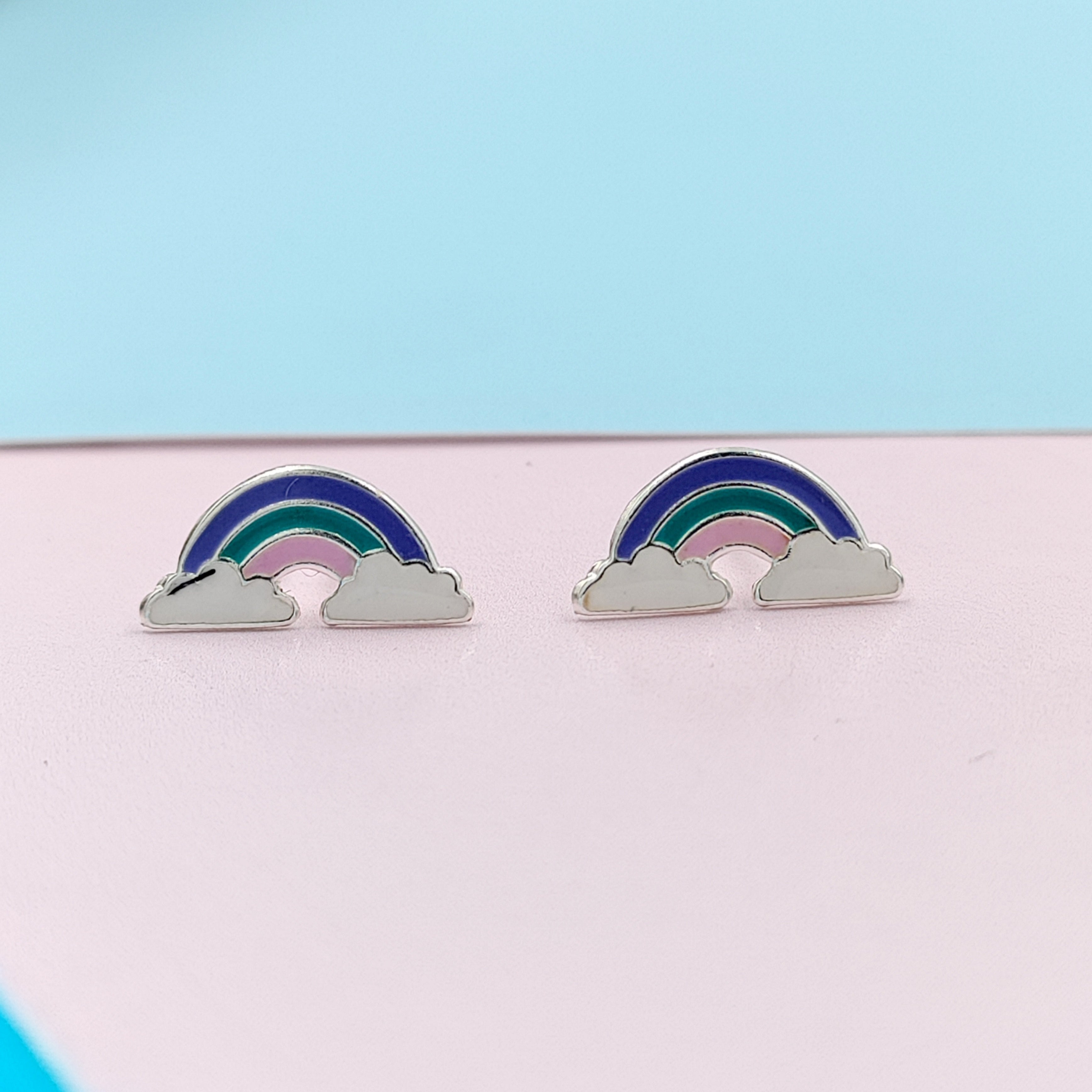 925 Sterling Silver Cute Rainbow Ear Studs Tiny Earrings Enamel Cartilage Ear Studs Girls Earrings Minimalist Handmade Gift - 5x11 mm