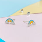 925 Sterling Silver Cute Rainbow Ear Studs Tiny Earrings Enamel Cartilage Ear Studs Girls Earrings Minimalist Handmade Gift - 5x11 mm
