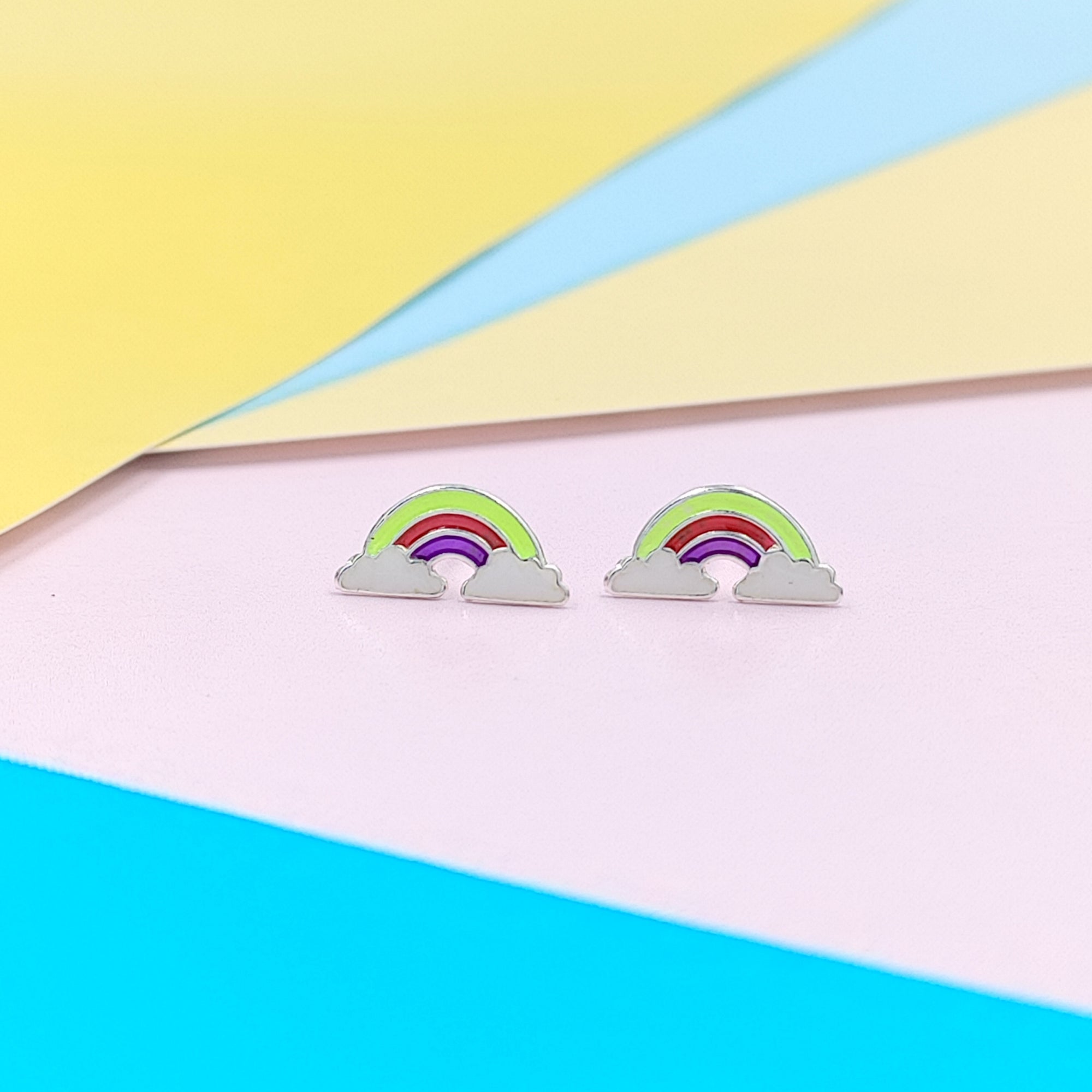 925 Sterling Silver Cute Rainbow Ear Studs Tiny Earrings Enamel Cartilage Ear Studs Girls Earrings Minimalist Handmade Gift - 5x11 mm