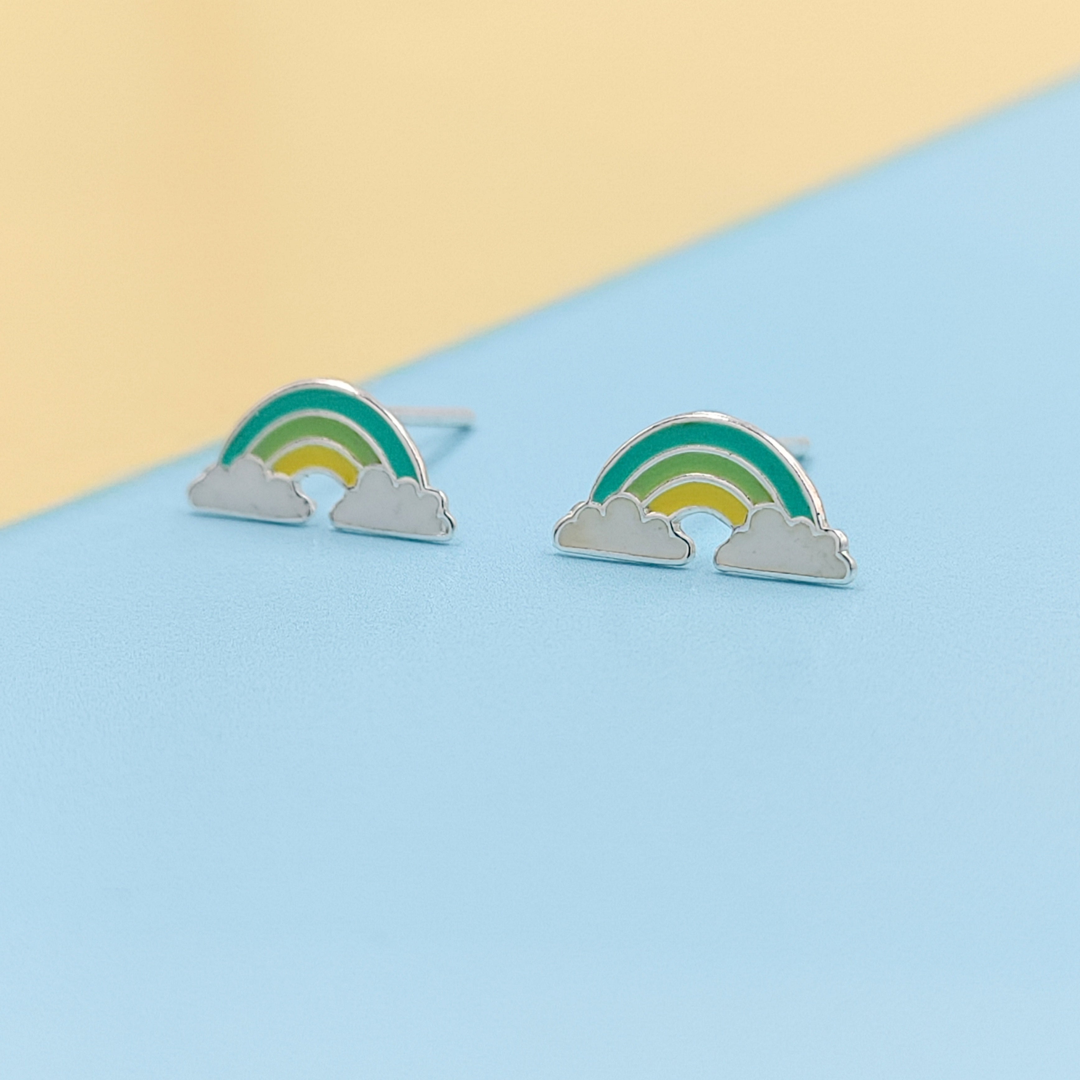 925 Sterling Silver Cute Rainbow Ear Studs Tiny Earrings Enamel Cartilage Ear Studs Girls Earrings Minimalist Handmade Gift - 5x11 mm