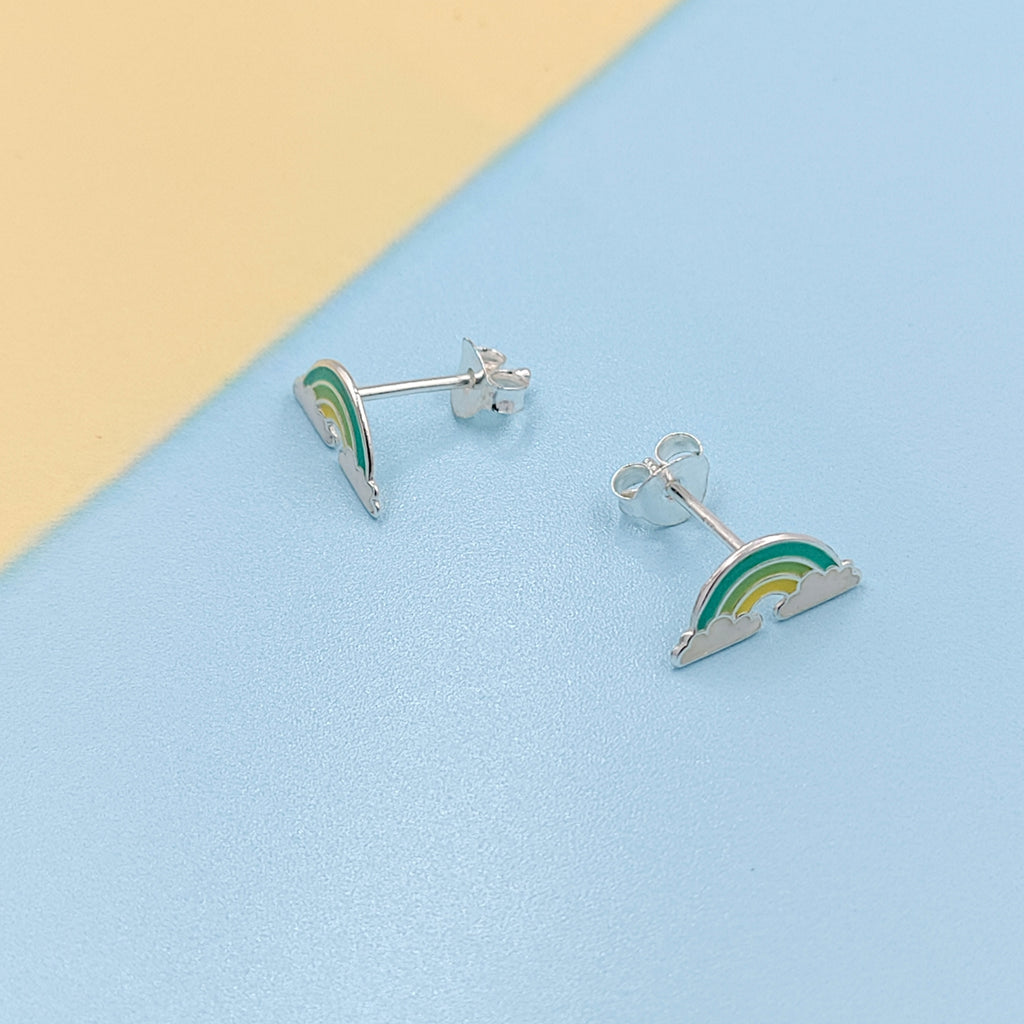 925 Sterling Silver Cute Rainbow Ear Studs Tiny Earrings Enamel Cartilage Ear Studs Girls Earrings Minimalist Handmade Gift - 5x11 mm