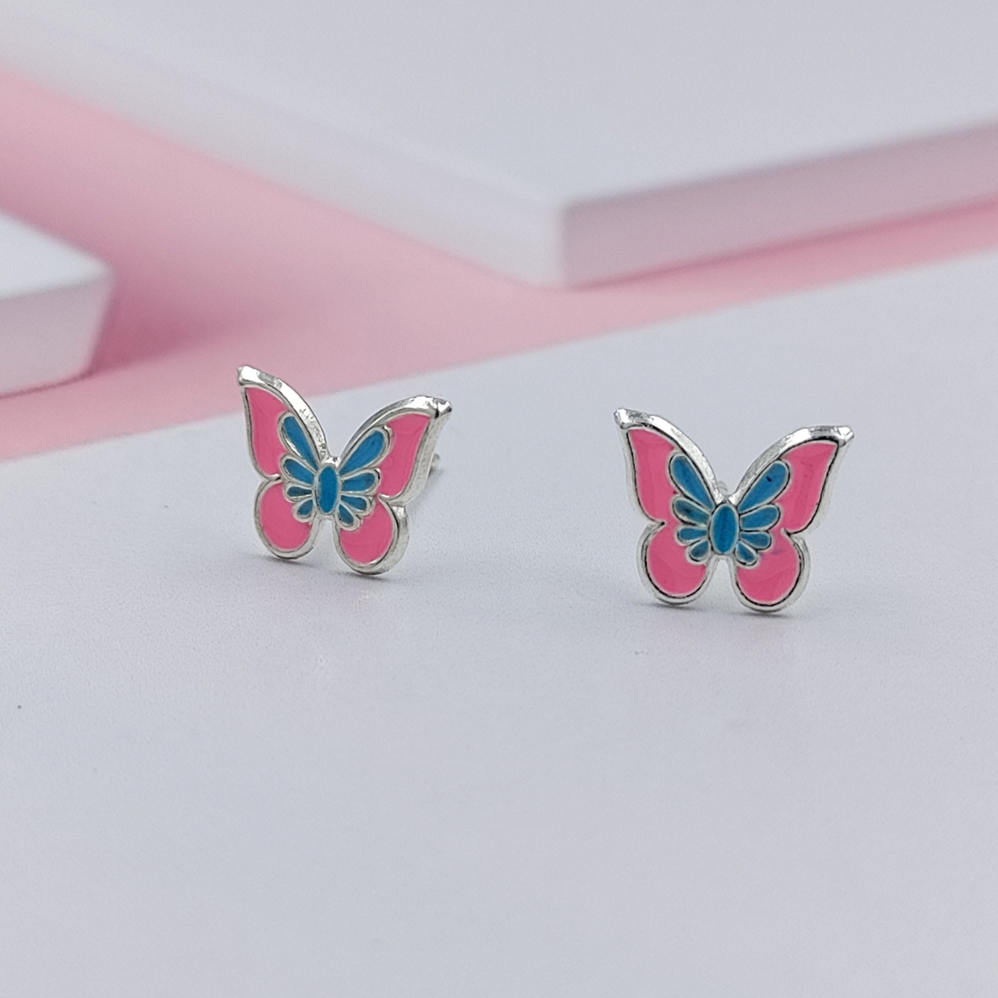 925 Sterling Silver Cute Butterfly Ear Studs Tiny Enamel Ear Studs Earring Minimalist Handmade Gift for Women