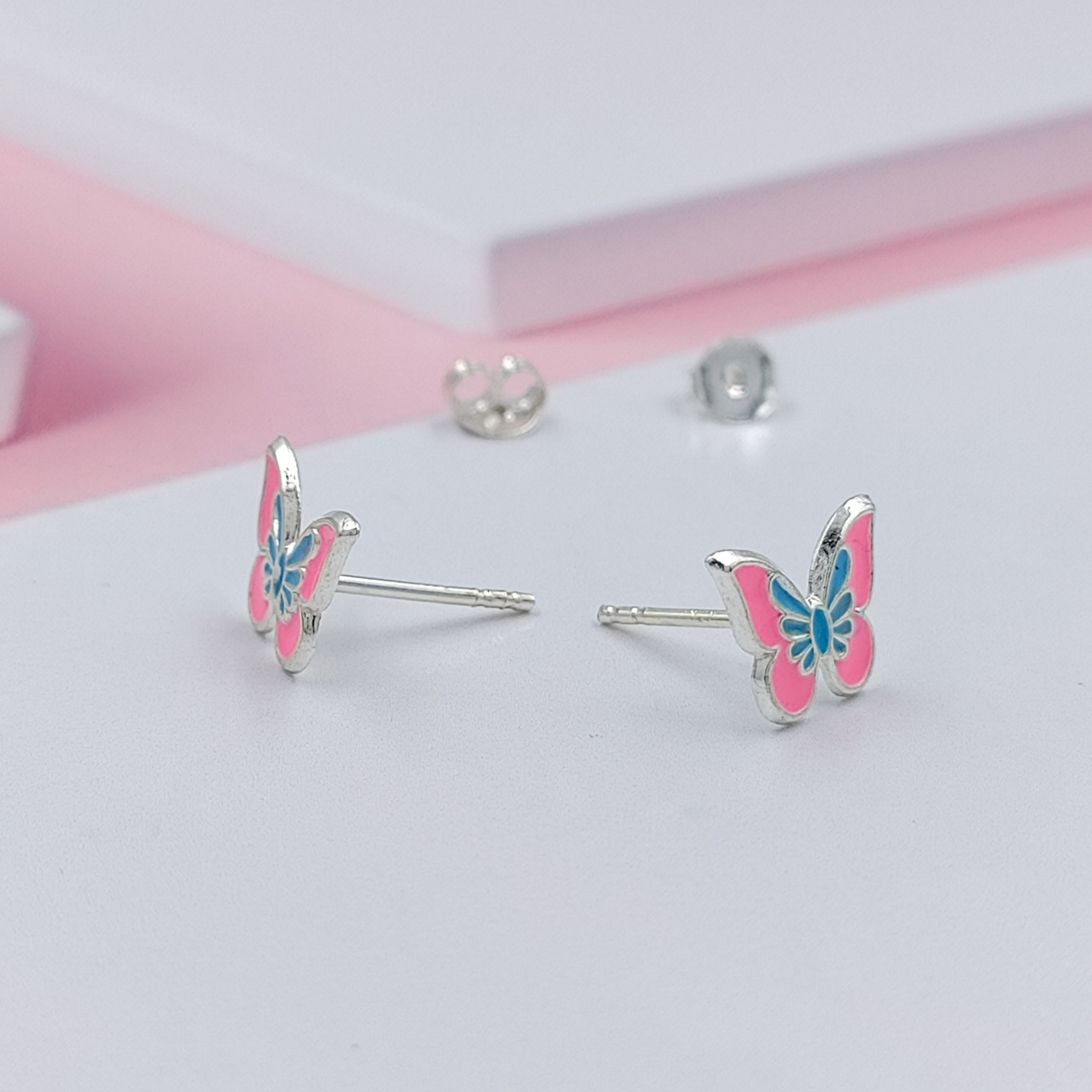 925 Sterling Silver Cute Butterfly Ear Studs Tiny Enamel Ear Studs Earring