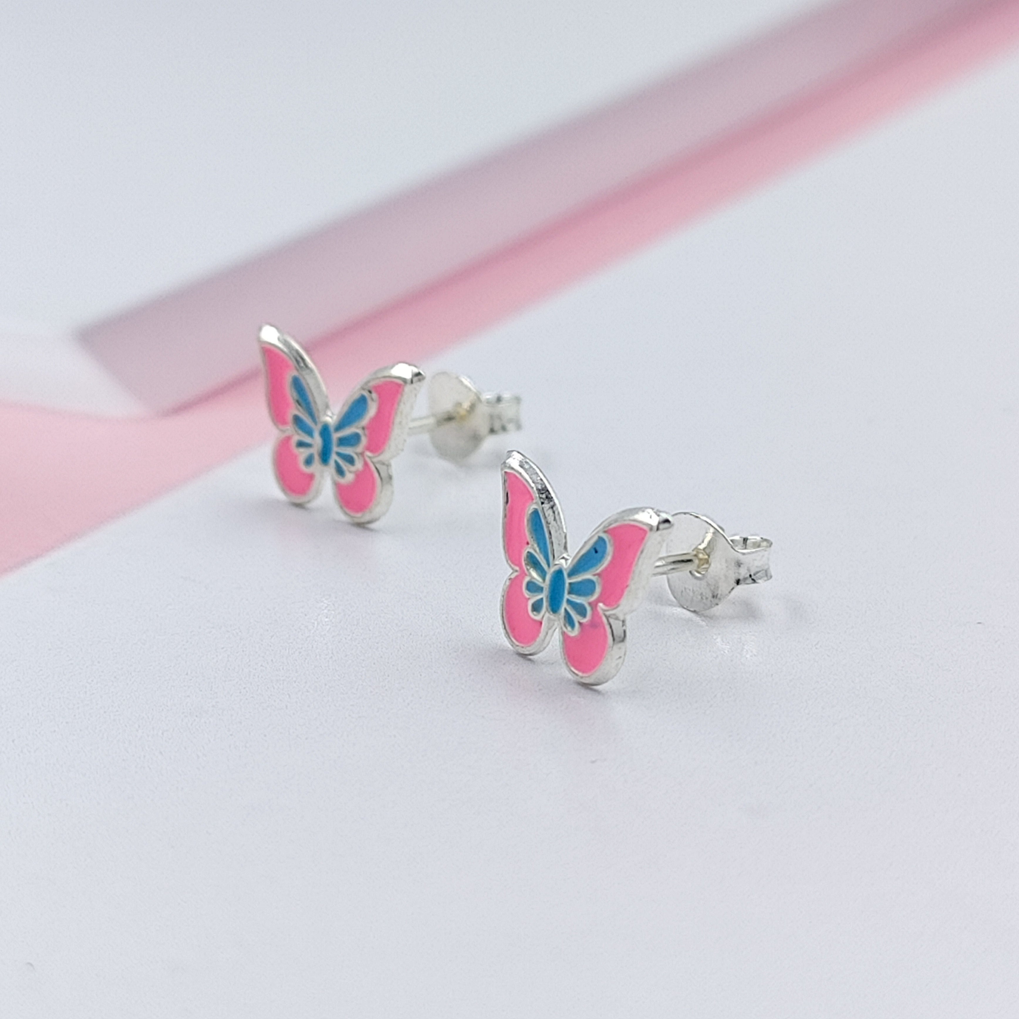 925 Sterling Silver Cute Butterfly Ear Studs Tiny Enamel Ear Studs Earring