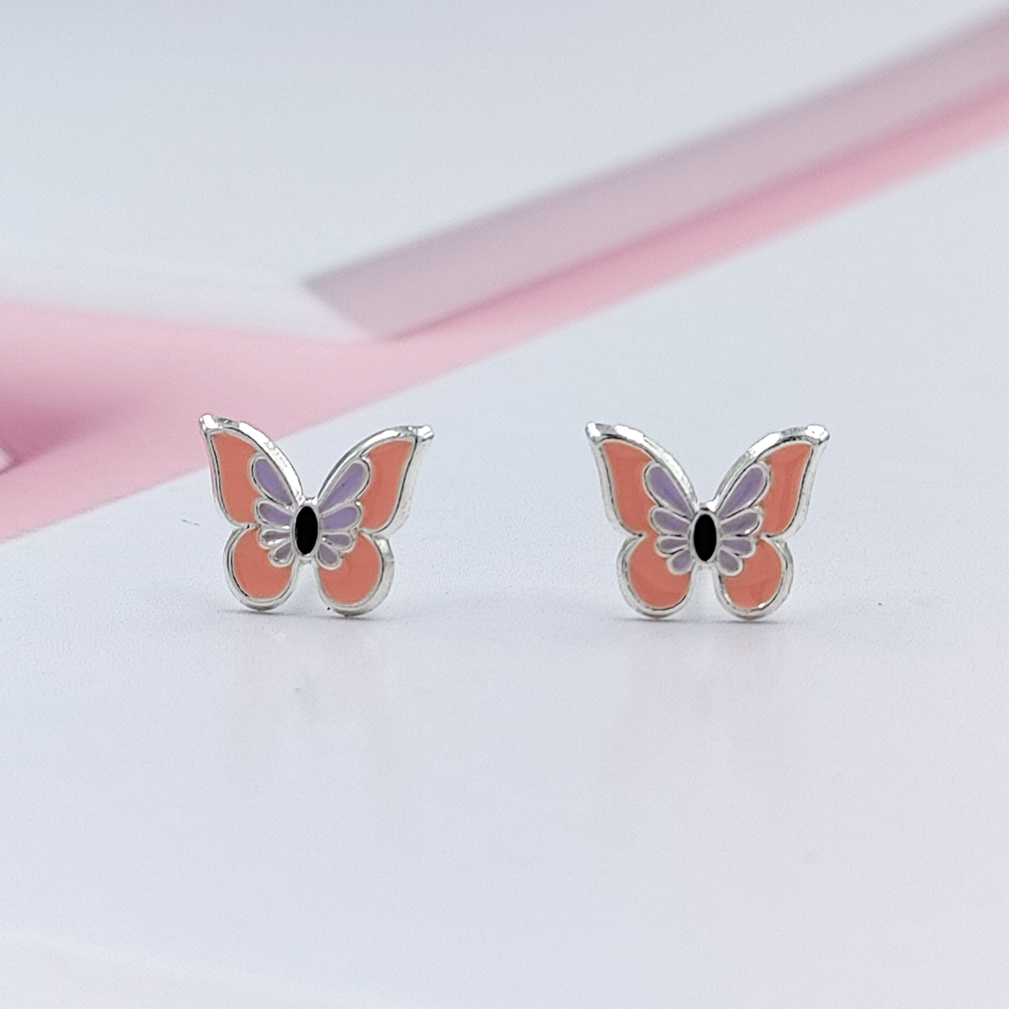 925 Sterling Silver Cute Butterfly Ear Studs Tiny Enamel Ear Studs Earring Minimalist Handmade Gift for Women