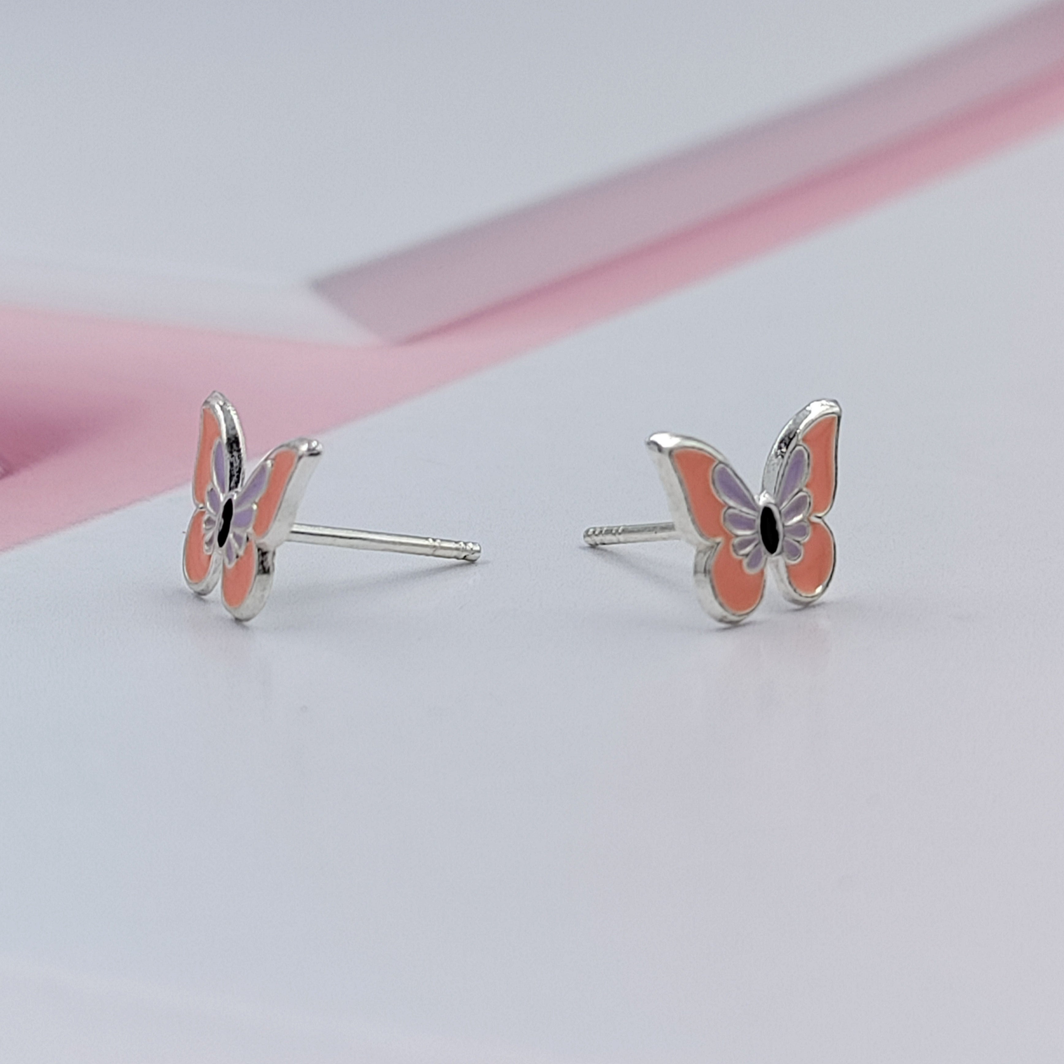 925 Sterling Silver Cute Butterfly Ear Studs Tiny Enamel Ear Studs Earring
