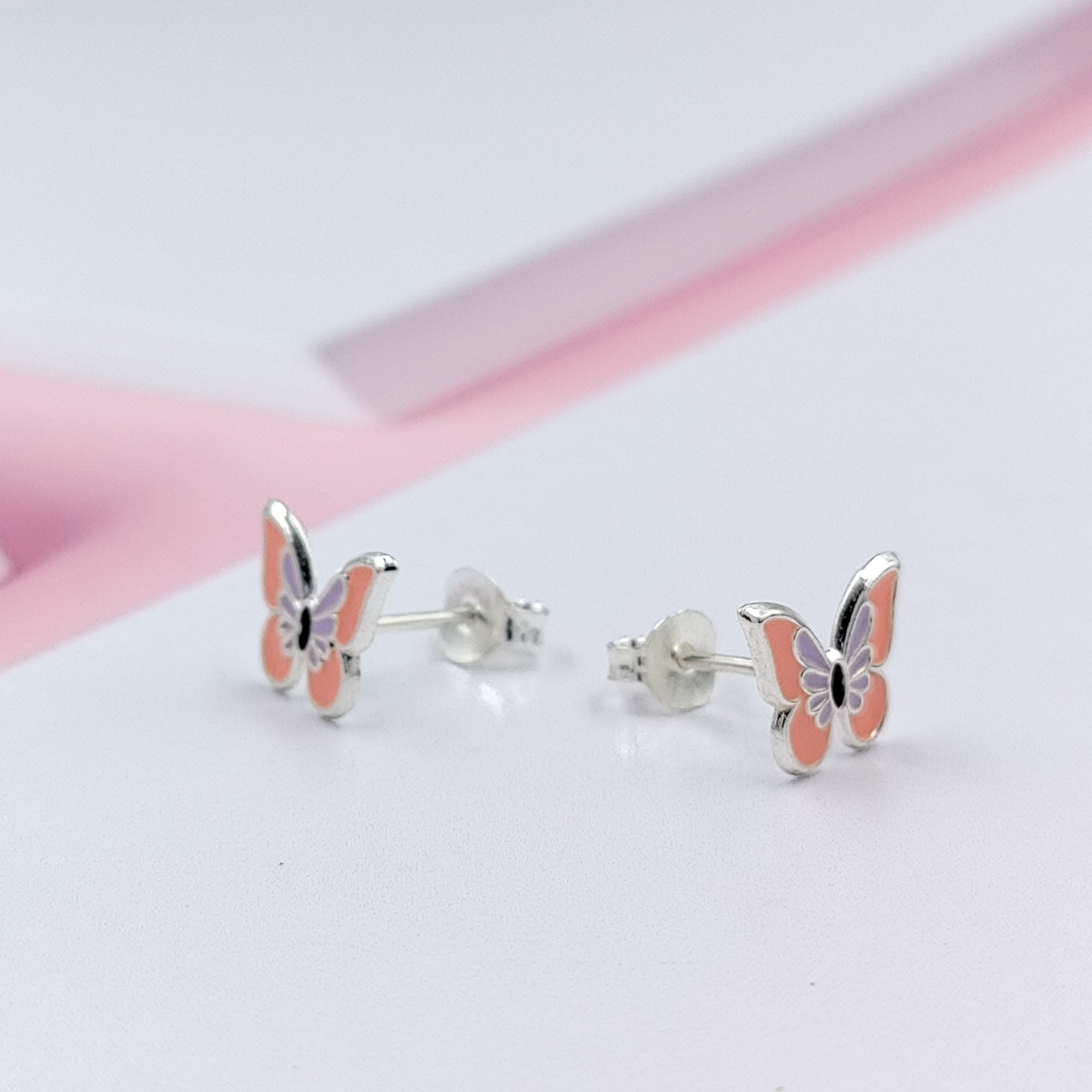 925 Sterling Silver Cute Butterfly Ear Studs Tiny Enamel Ear Studs Earring Minimalist Handmade Gift for Women