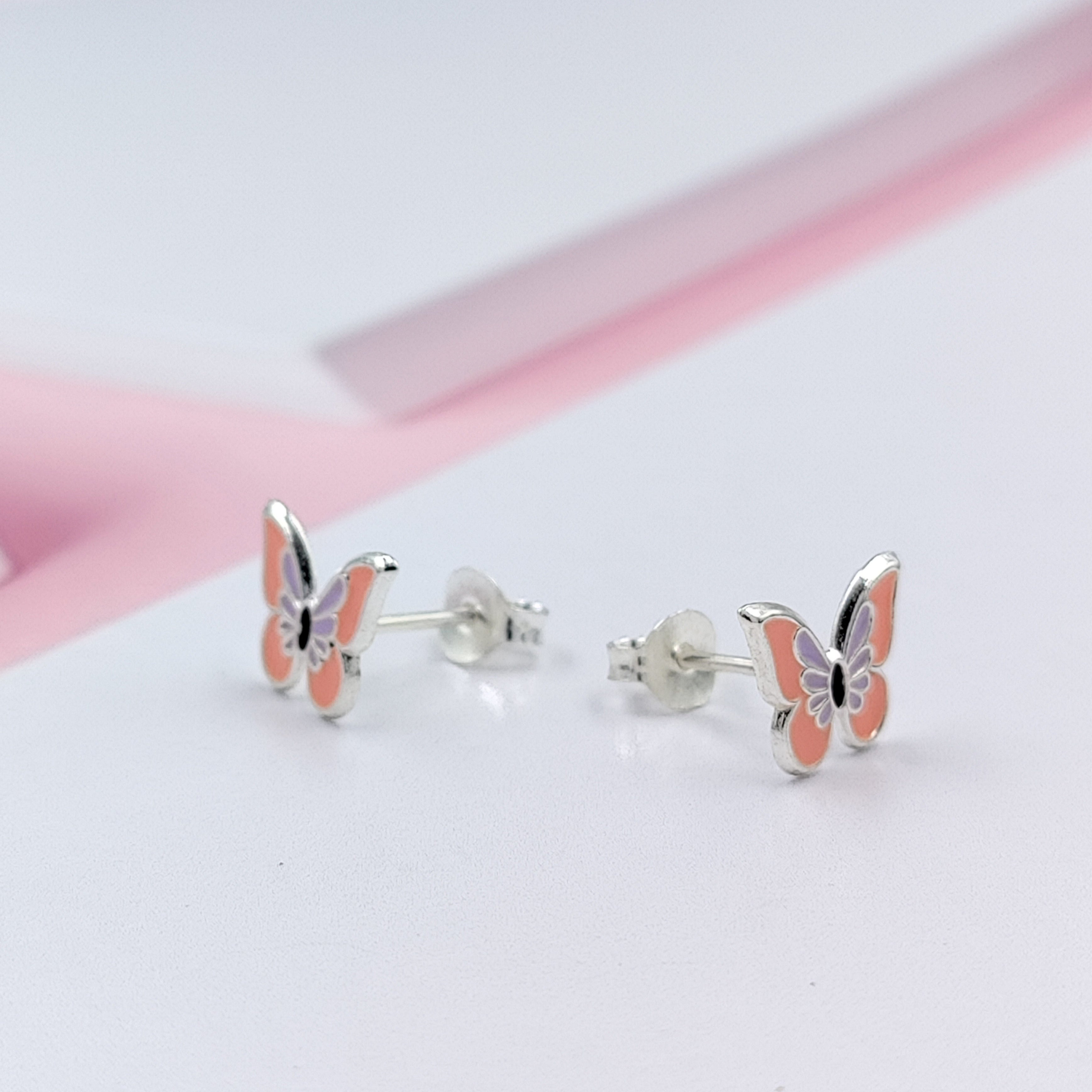 925 Sterling Silver Cute Butterfly Ear Studs Tiny Enamel Ear Studs Earring