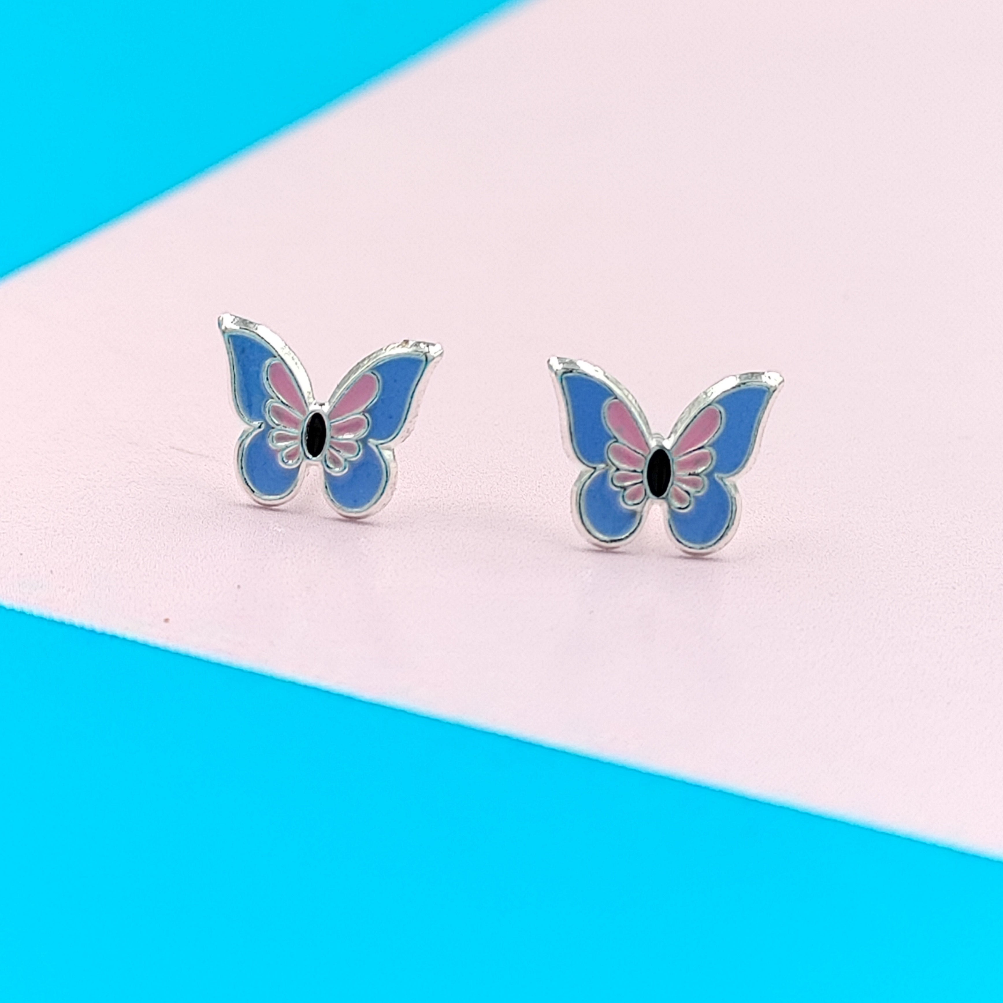 925 Sterling Silver Cute Butterfly Ear Studs Tiny Enamel Ear Studs Earring Minimalist Handmade Gift for Women