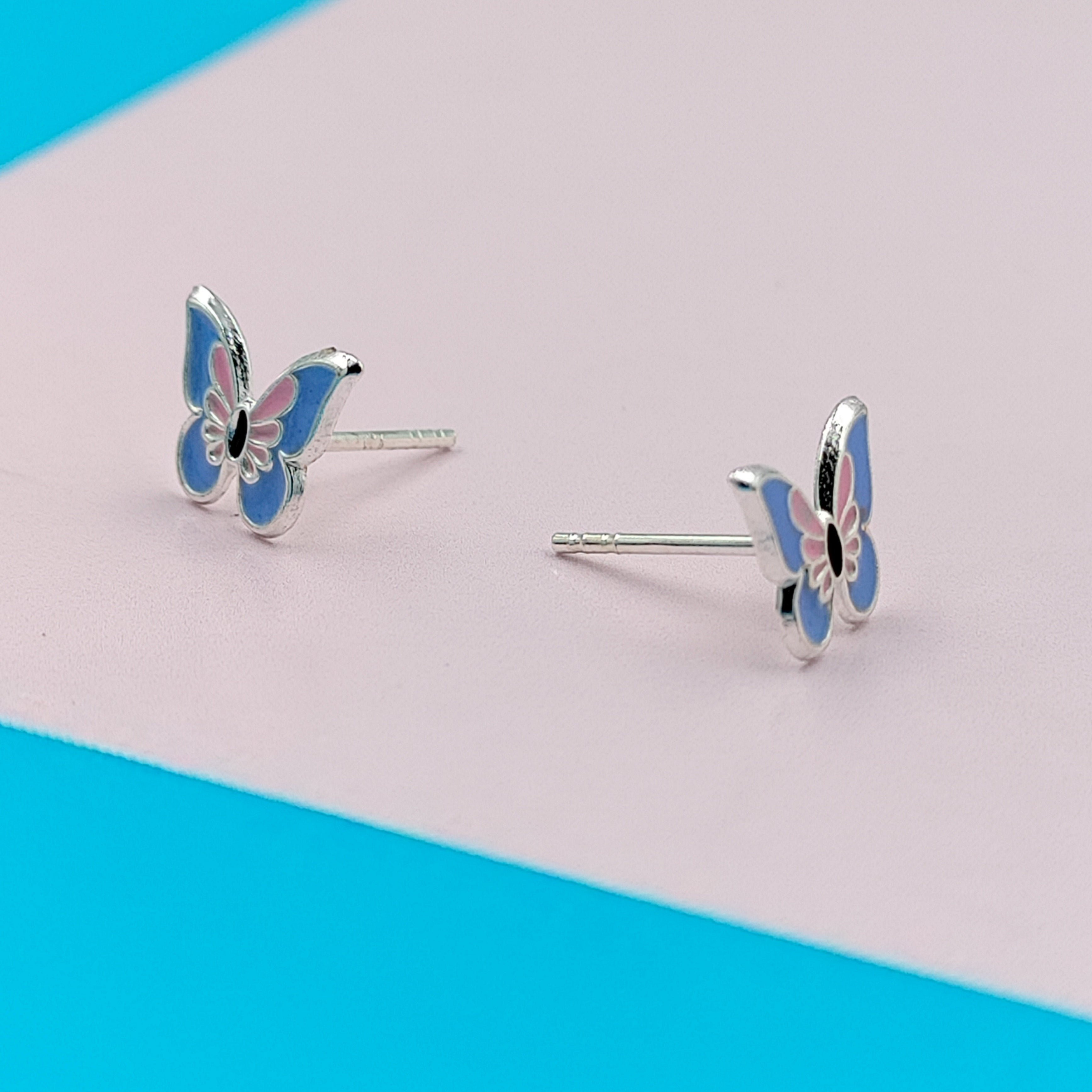 925 Sterling Silver Cute Butterfly Ear Studs Tiny Enamel Ear Studs Earring