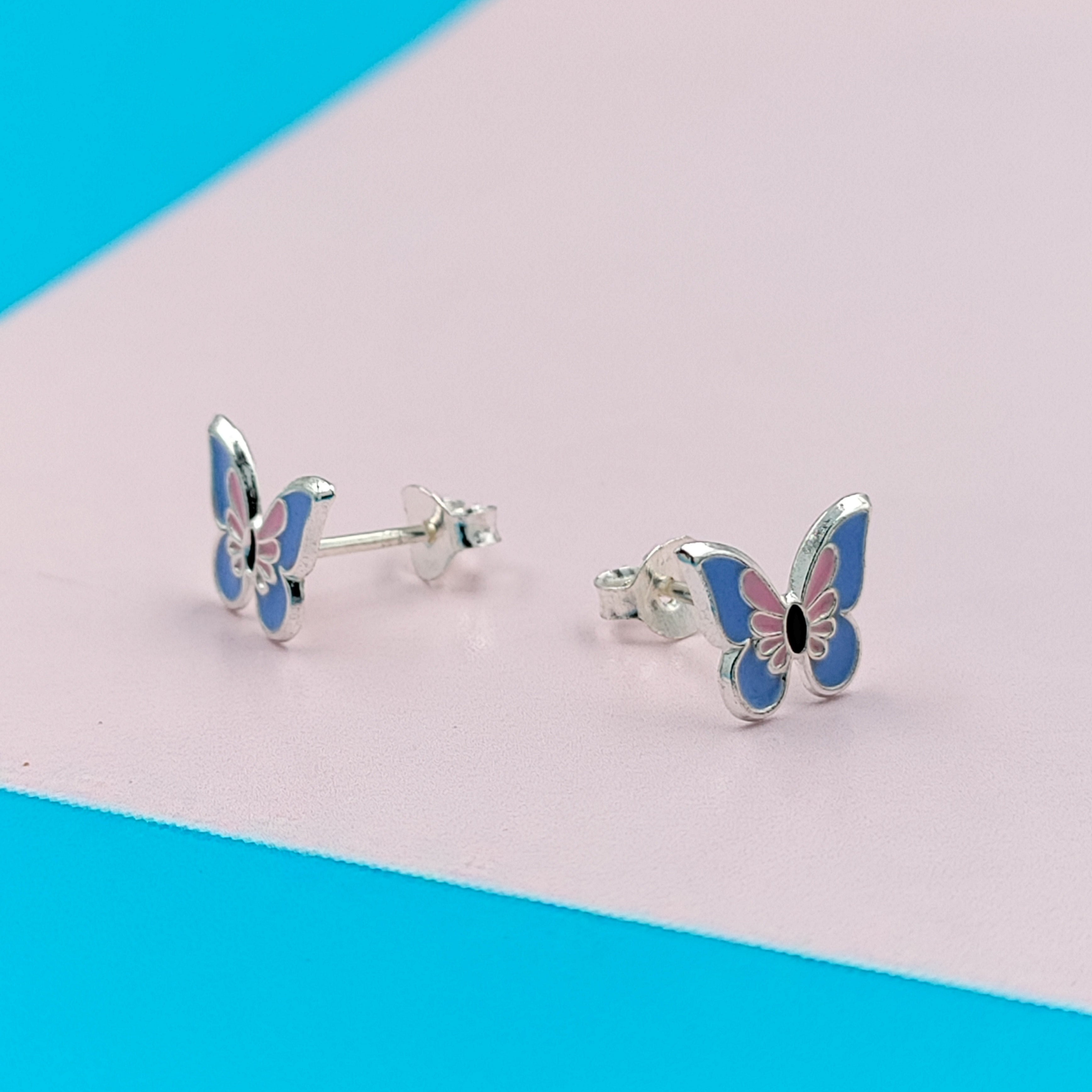 925 Sterling Silver Cute Butterfly Ear Studs Tiny Enamel Ear Studs Earring