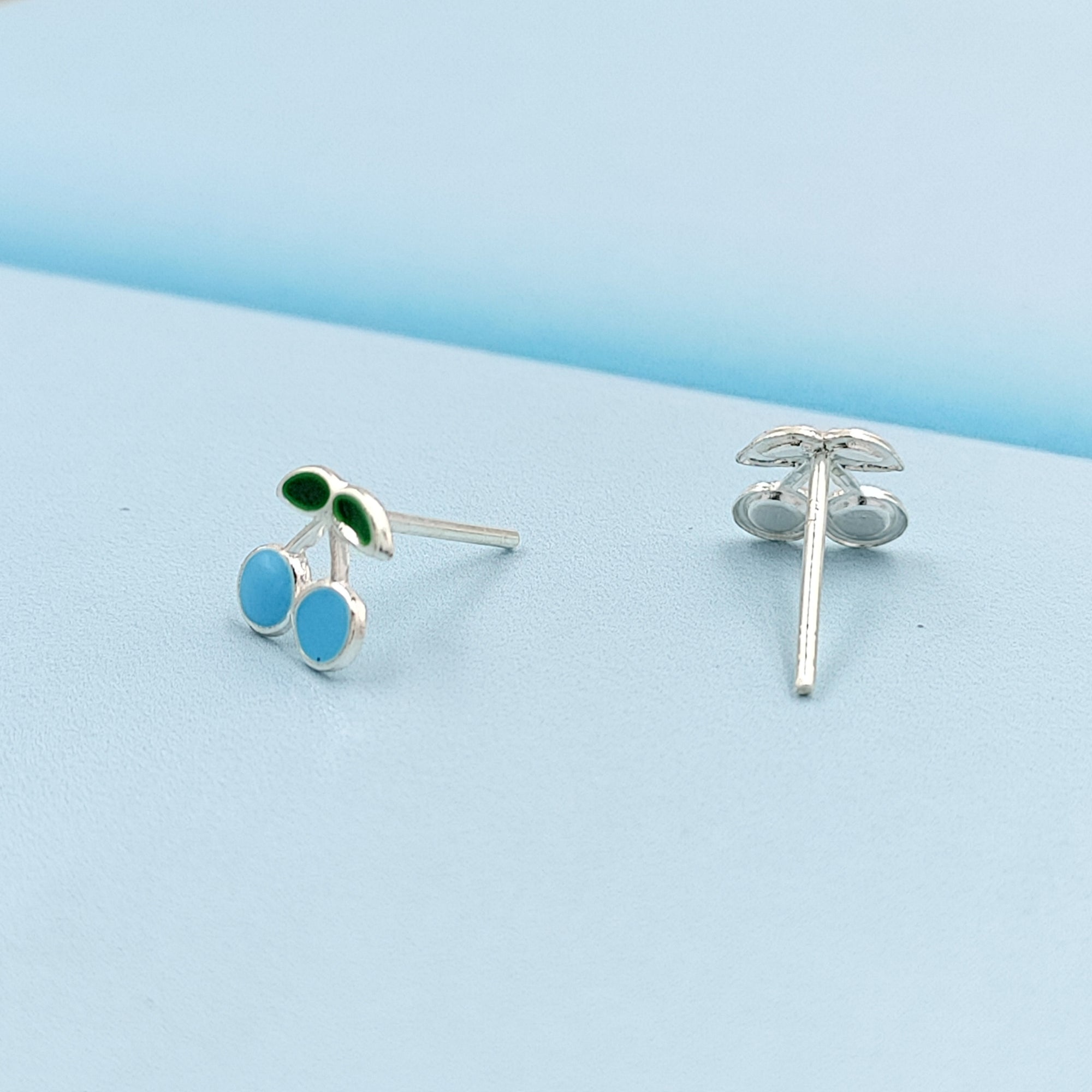 925 Sterling Silver Cute Cherry Ear Studs Tiny Earrings Fruit Enamel Ear Studs Earrings Handmade Gift For Women
