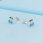925 Sterling Silver Cute Cherry Ear Studs Tiny Earrings Fruit Enamel Ear Studs Earrings Handmade Gift For Women