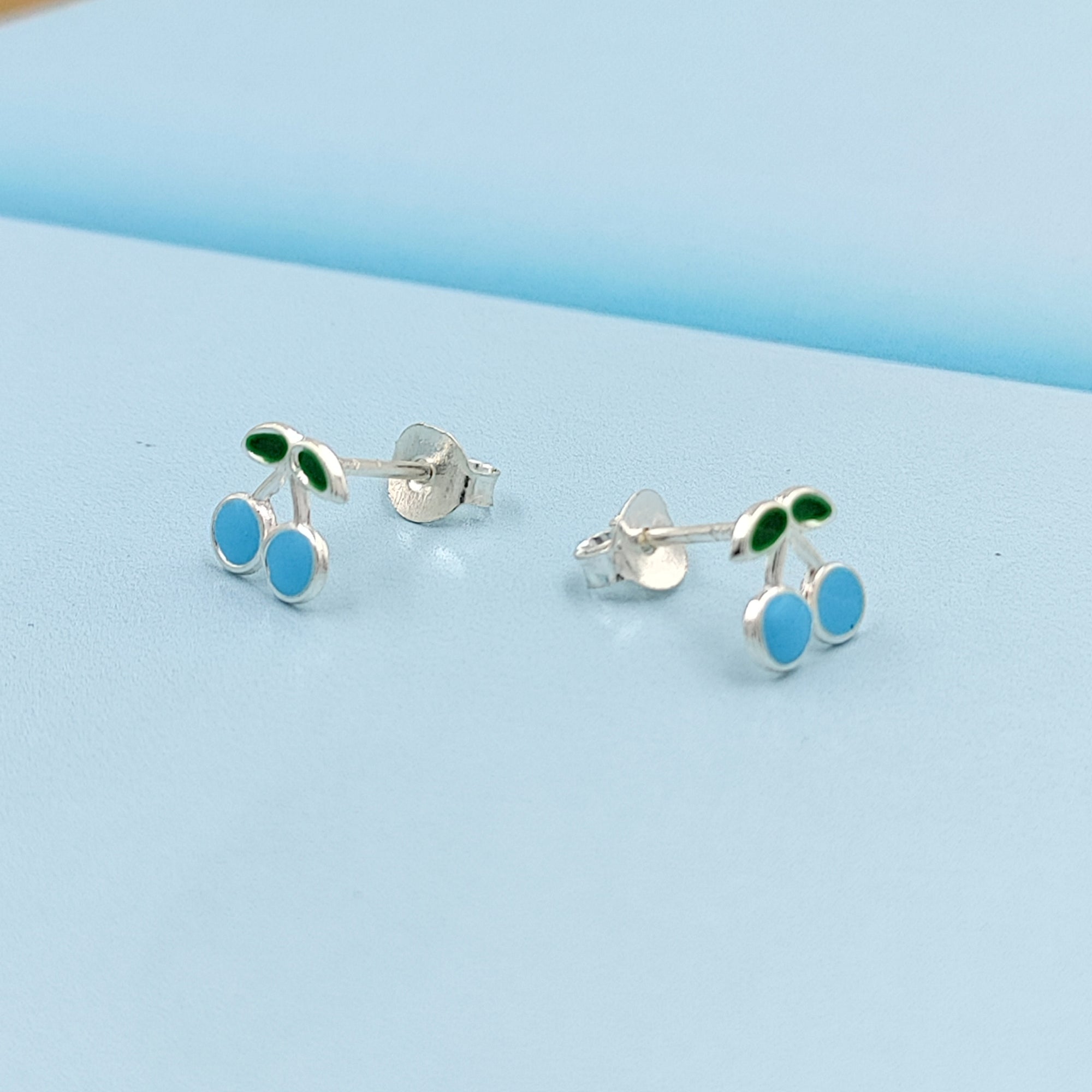 925 Sterling Silver Cute Cherry Ear Studs Tiny Earrings Fruit Enamel Ear Studs Earrings Handmade Gift For Women