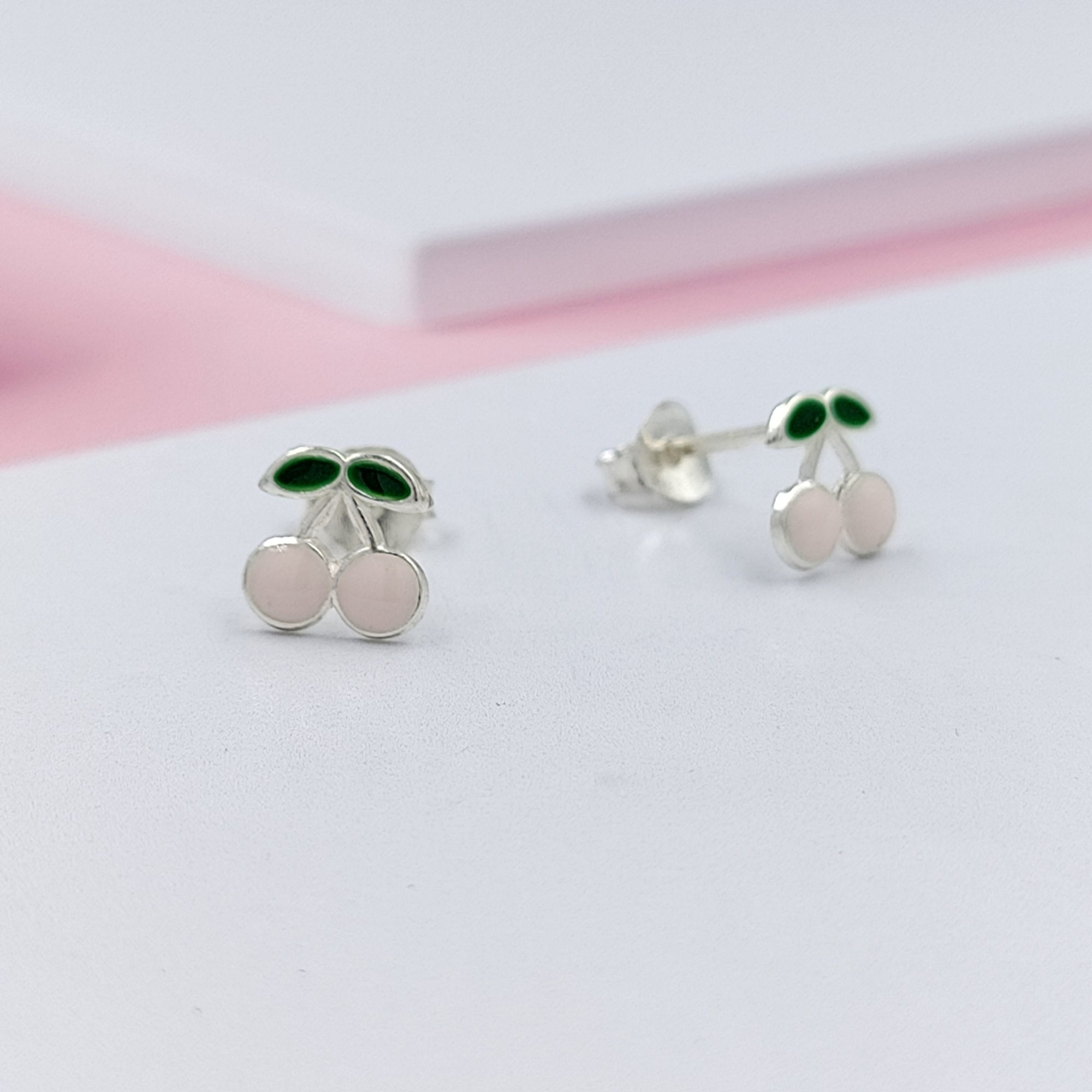 925 Sterling Silver Cute Cherry Ear Studs Tiny Earrings Fruit Enamel Ear Studs Earrings Handmade Gift For Women