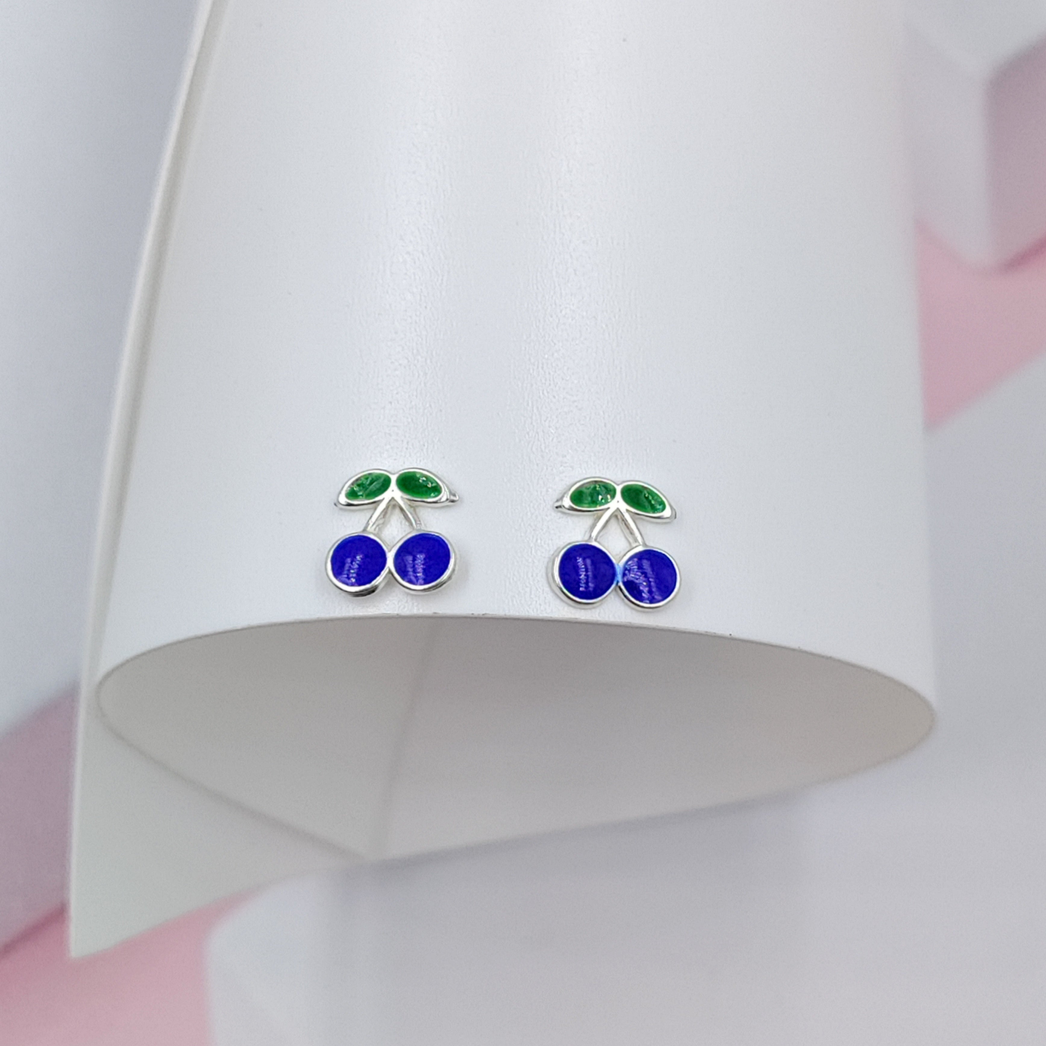 925 Sterling Silver Cute Cherry Ear Studs Tiny Earrings Fruit Enamel Ear Studs Earrings Handmade Gift For Women