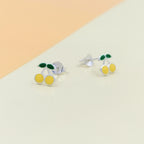 925 Sterling Silver Cute Cherry Ear Studs Tiny Earrings Fruit Enamel Ear Studs Earrings Handmade Gift For Women