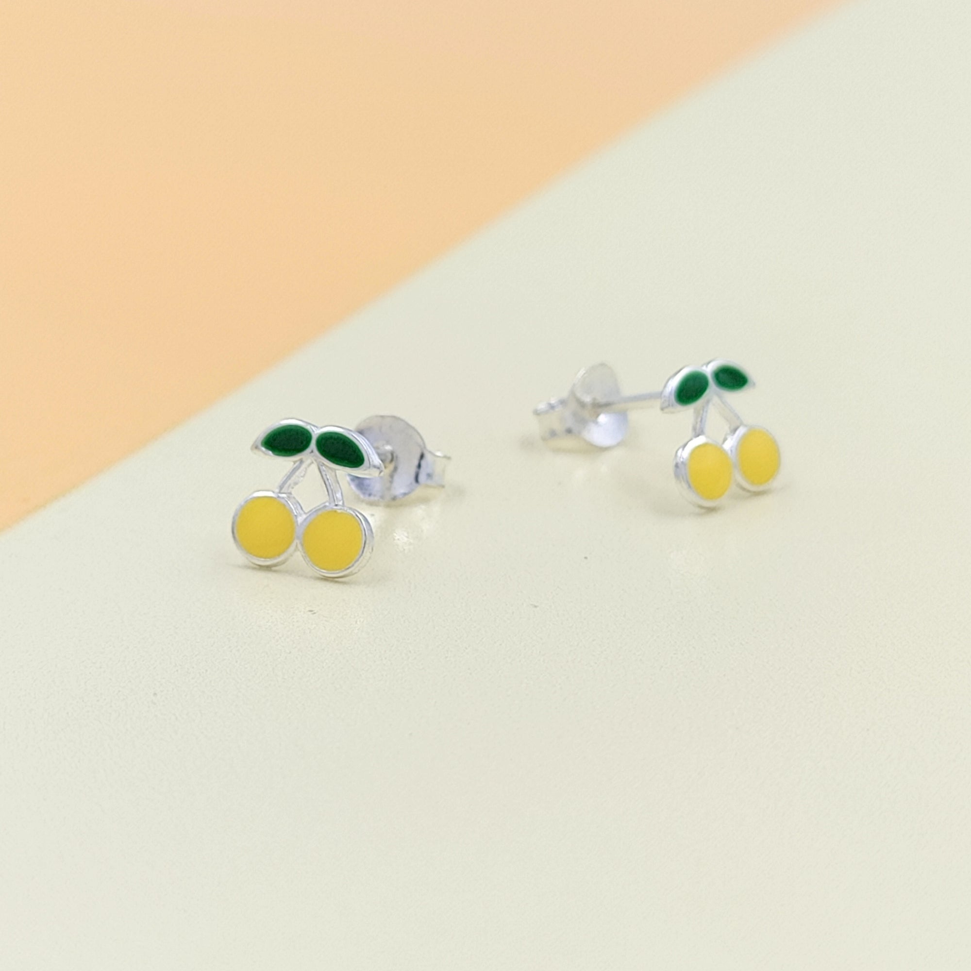 925 Sterling Silver Cute Cherry Ear Studs Tiny Earrings Fruit Enamel Ear Studs Earrings Handmade Gift For Women