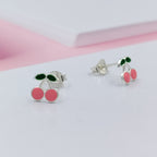 925 Sterling Silver Cute Cherry Ear Studs Tiny Earrings Fruit Enamel Ear Studs Earrings Handmade Gift For Women