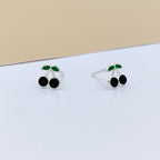 925 Sterling Silver Cute Cherry Ear Studs Tiny Earrings Fruit Enamel Ear Studs Earrings Handmade Gift For Women
