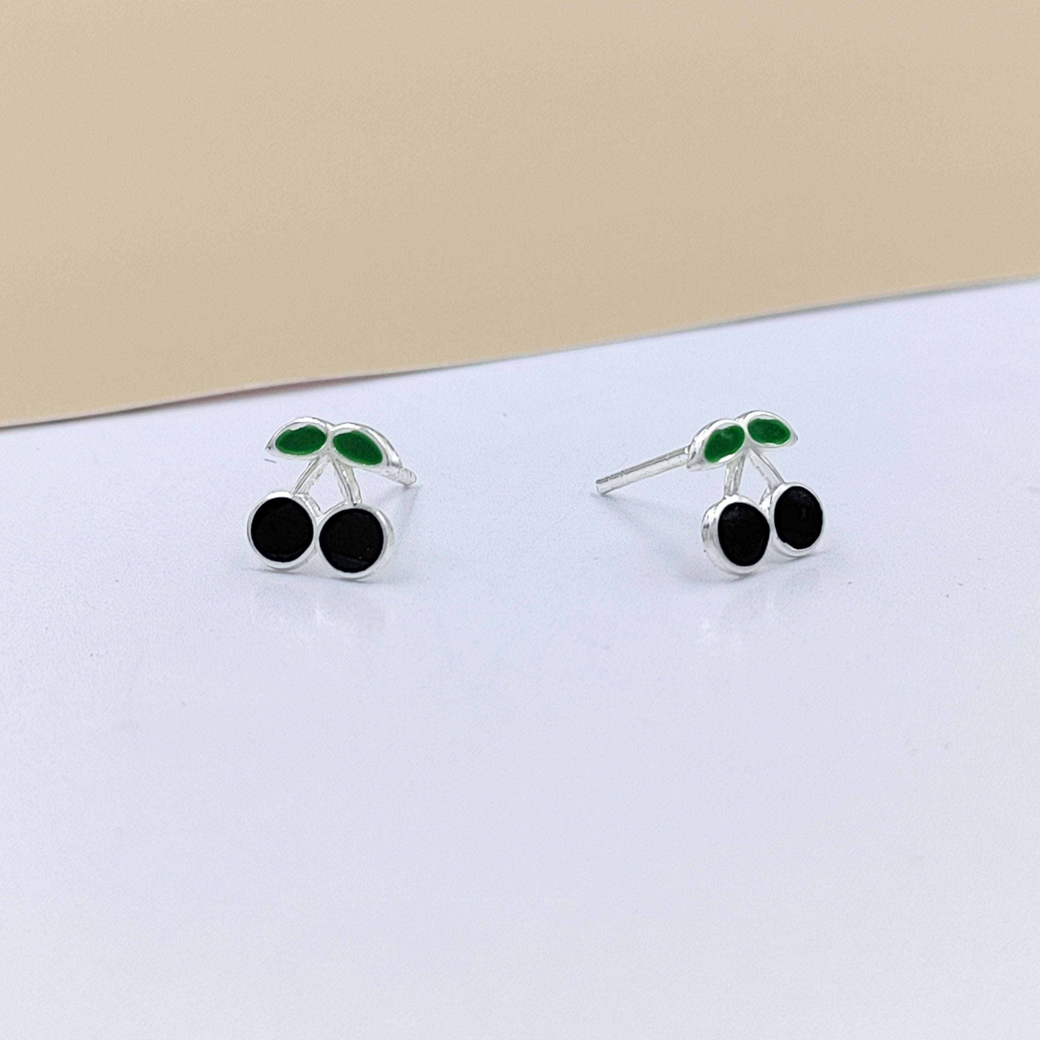 925 Sterling Silver Cute Cherry Ear Studs Tiny Earrings Fruit Enamel Ear Studs Earrings Handmade Gift For Women