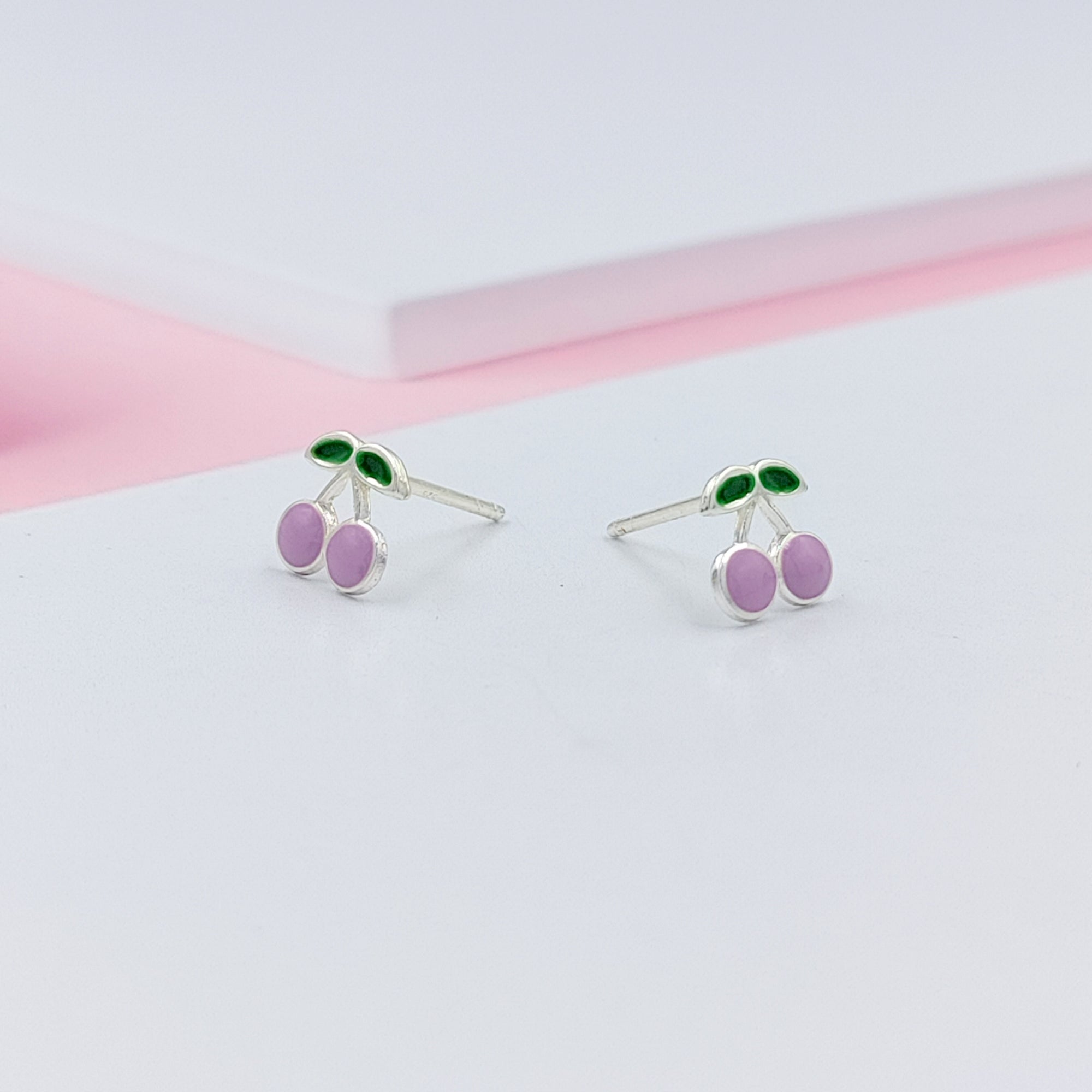 925 Sterling Silver Cute Cherry Ear Studs Tiny Earrings Fruit Enamel Ear Studs Earrings Handmade Gift For Women