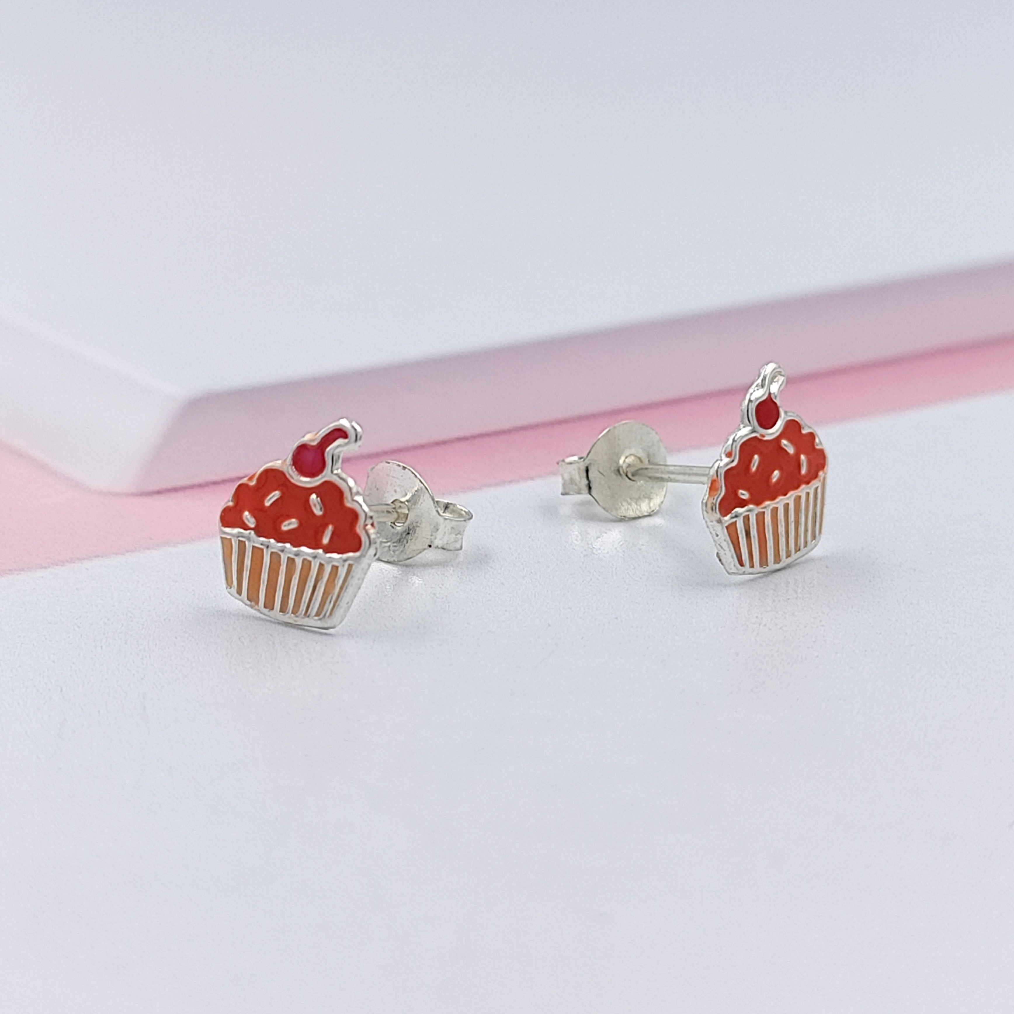 925 Sterling Silver Cute Ice Creame Ear Studs Tiny Earrings Food Enamel Ear Studs Earrings